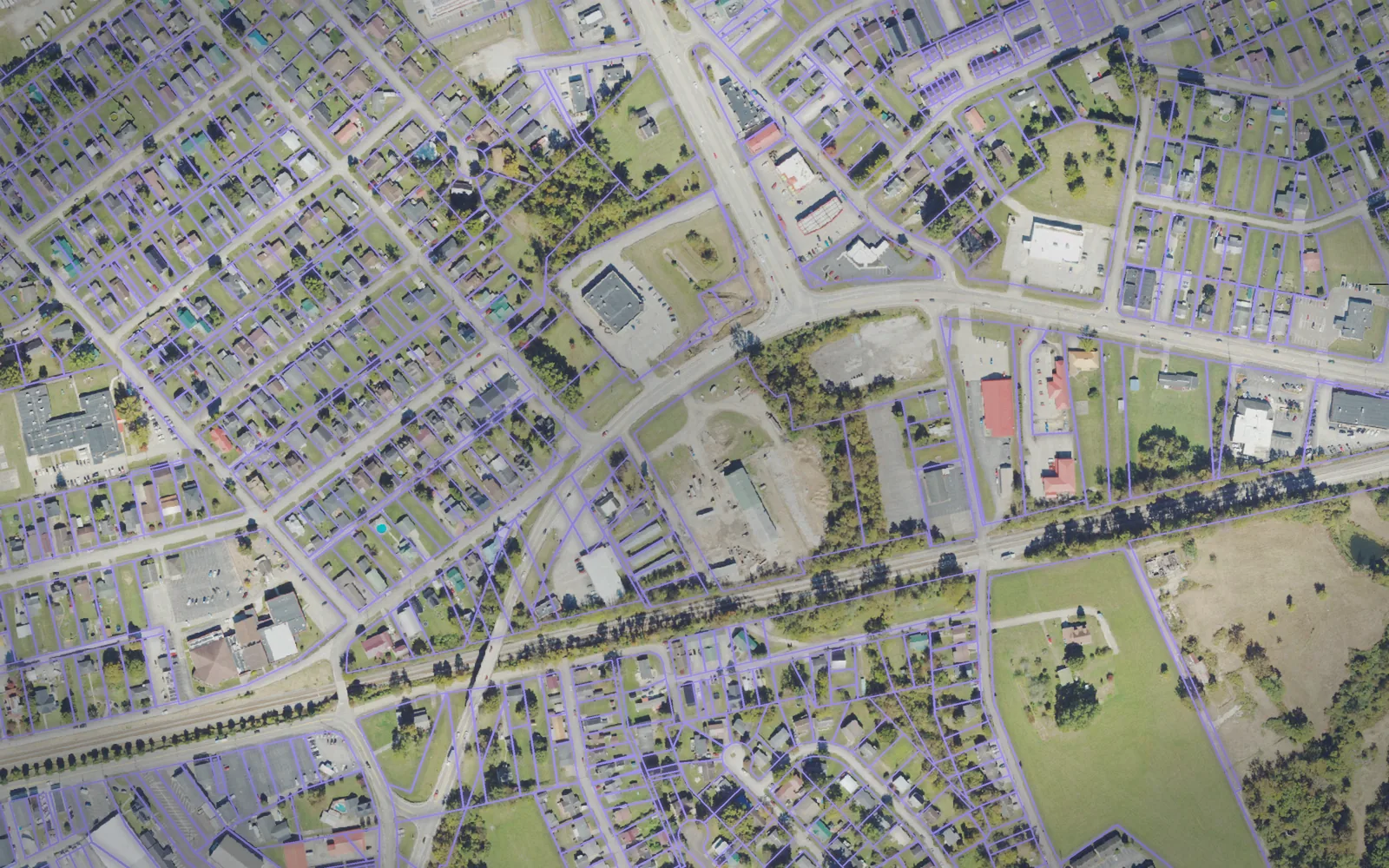 Parcel boundaries over aerial imagery of Putnam County, West Virginia