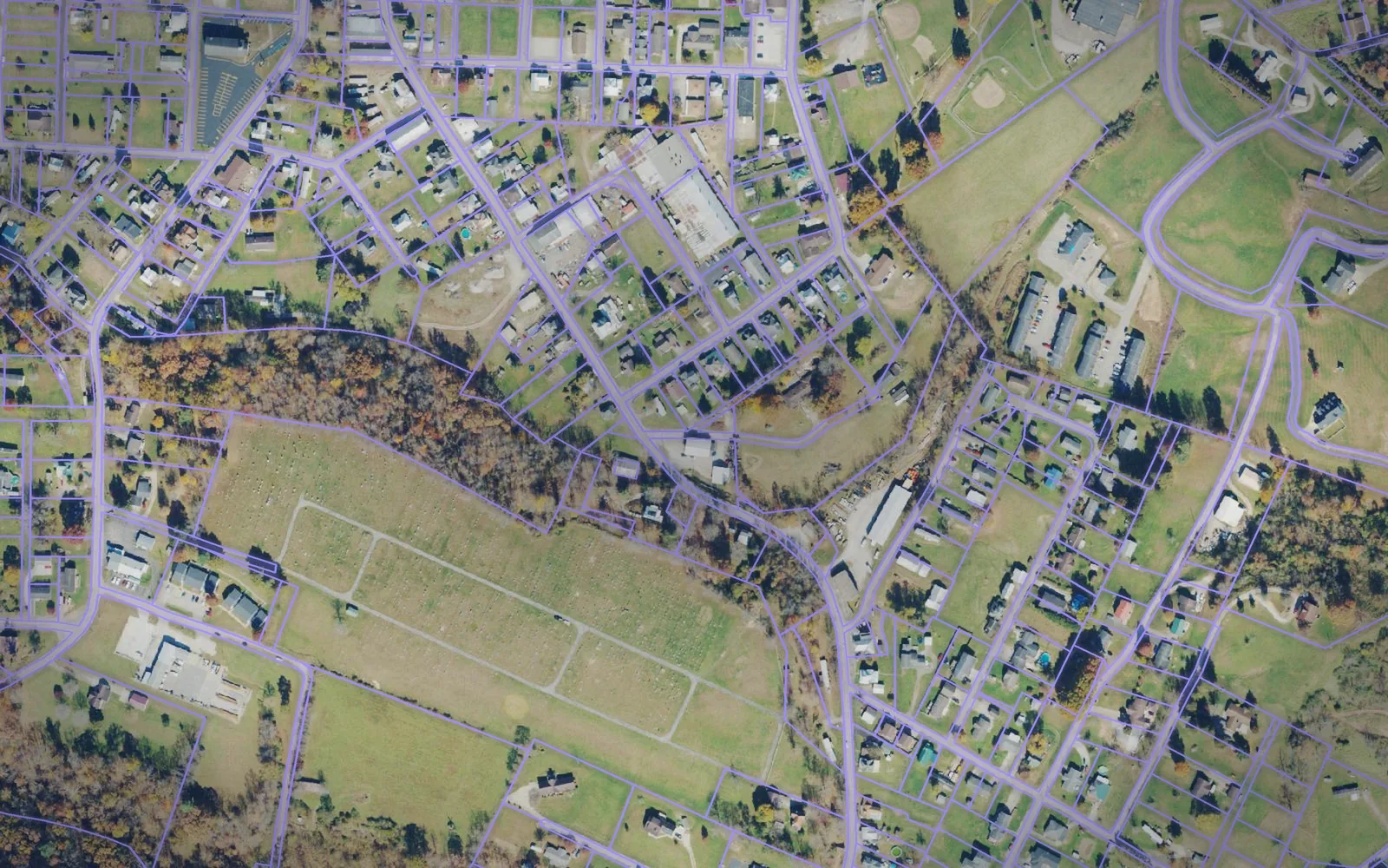 Parcel boundaries over aerial imagery of Ritchie County, West Virginia