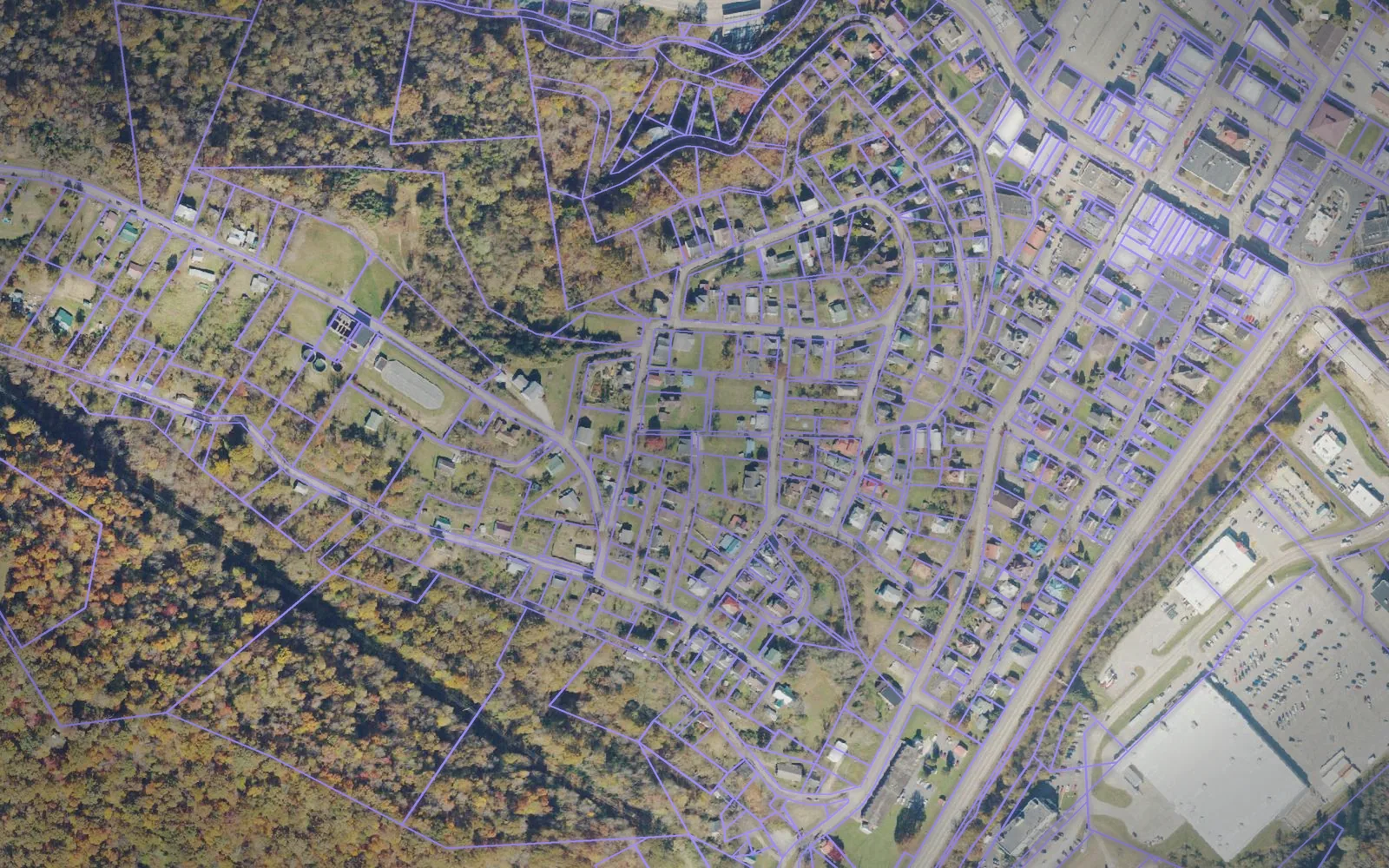Parcel boundaries over aerial imagery of Roane County, West Virginia