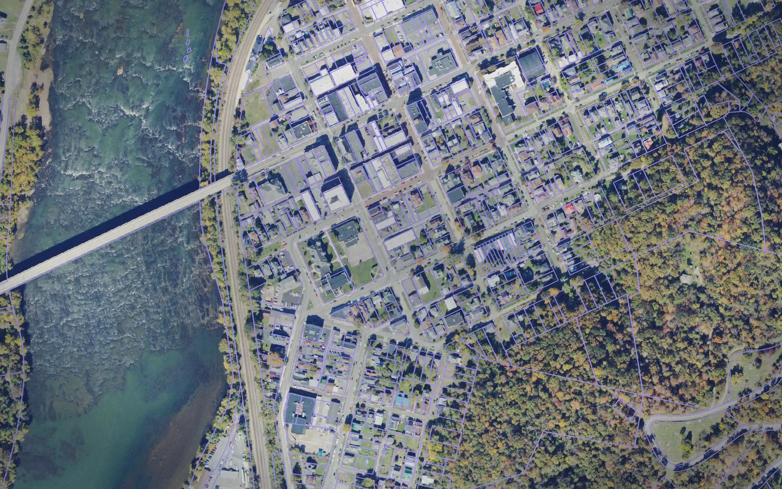 Parcel boundaries over aerial imagery of Summers County, West Virginia