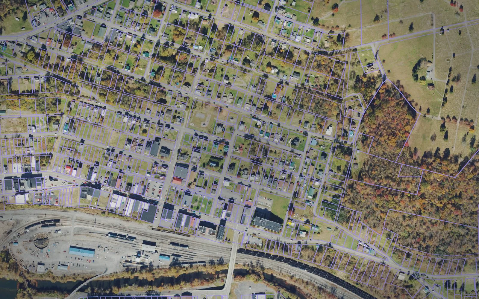 Parcel boundaries over aerial imagery of Taylor County, West Virginia