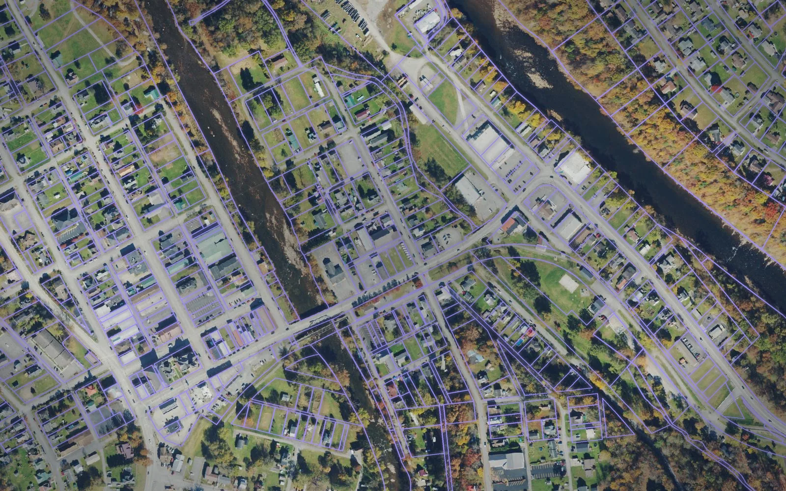 Parcel boundaries over aerial imagery of Tucker County, West Virginia
