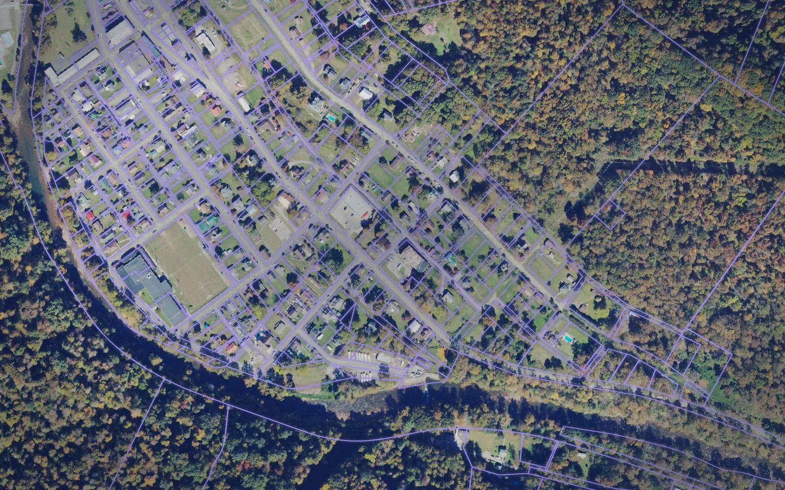 Parcel boundaries over aerial imagery of Webster County, West Virginia