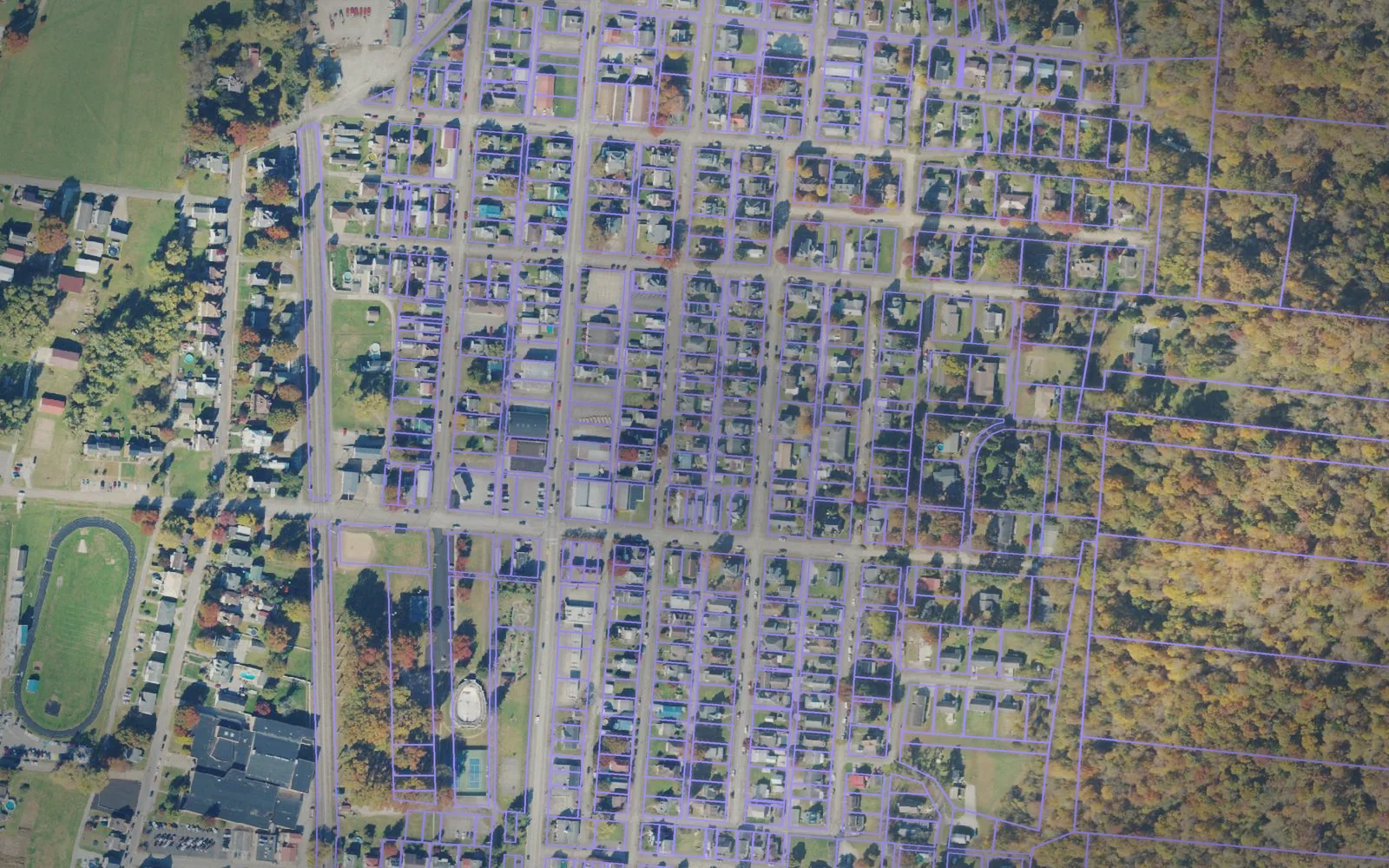 Parcel boundaries over aerial imagery of Wetzel County, West Virginia