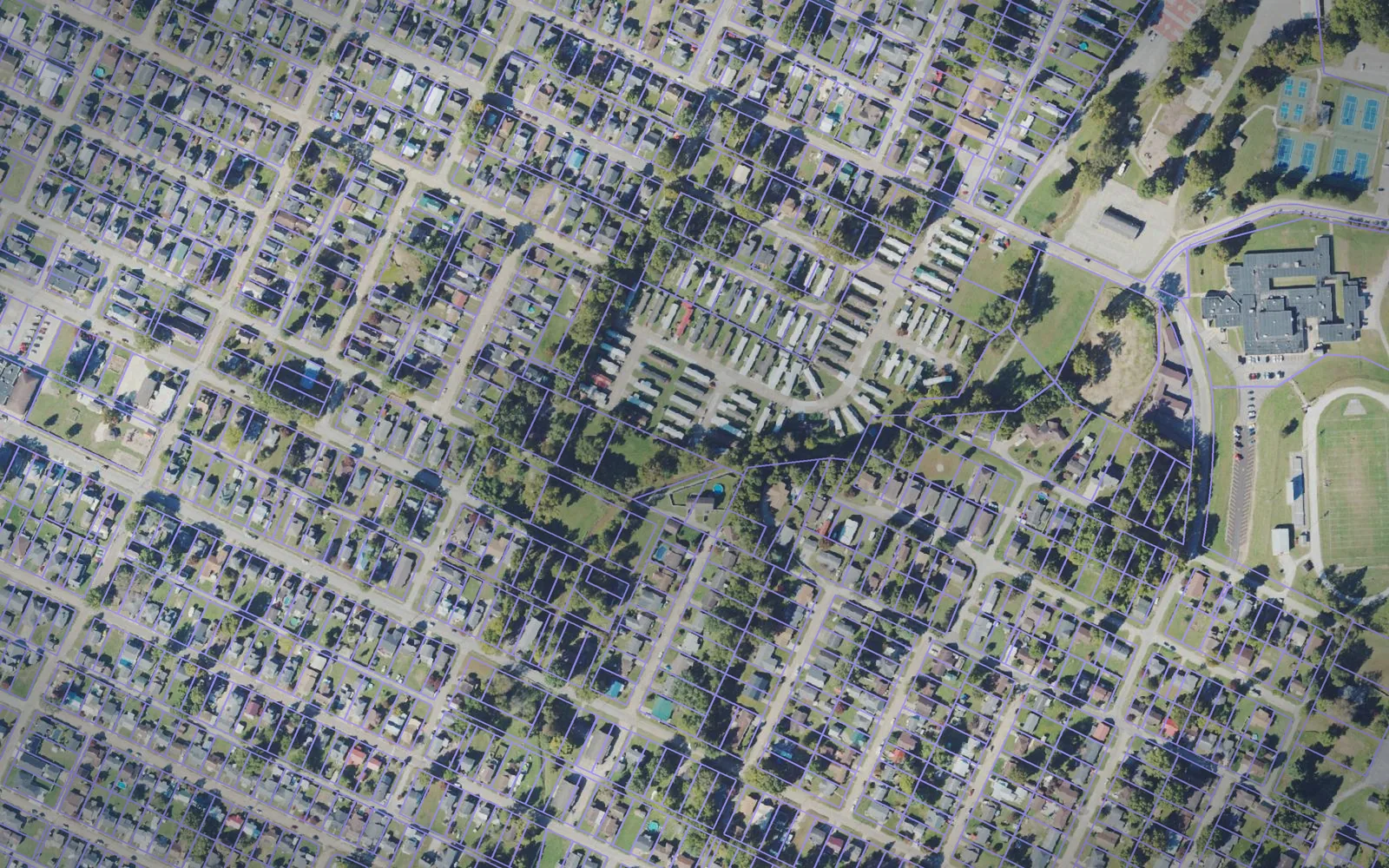 Parcel boundaries over aerial imagery of Wood County, West Virginia