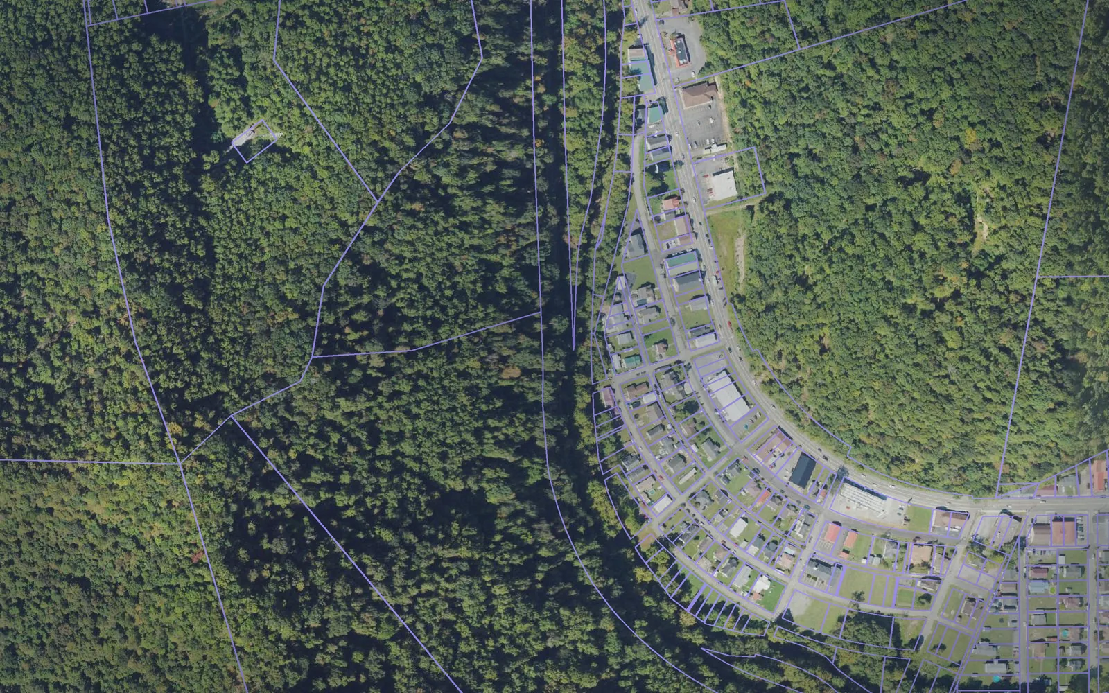 Parcel boundaries over aerial imagery of Wyoming County, West Virginia