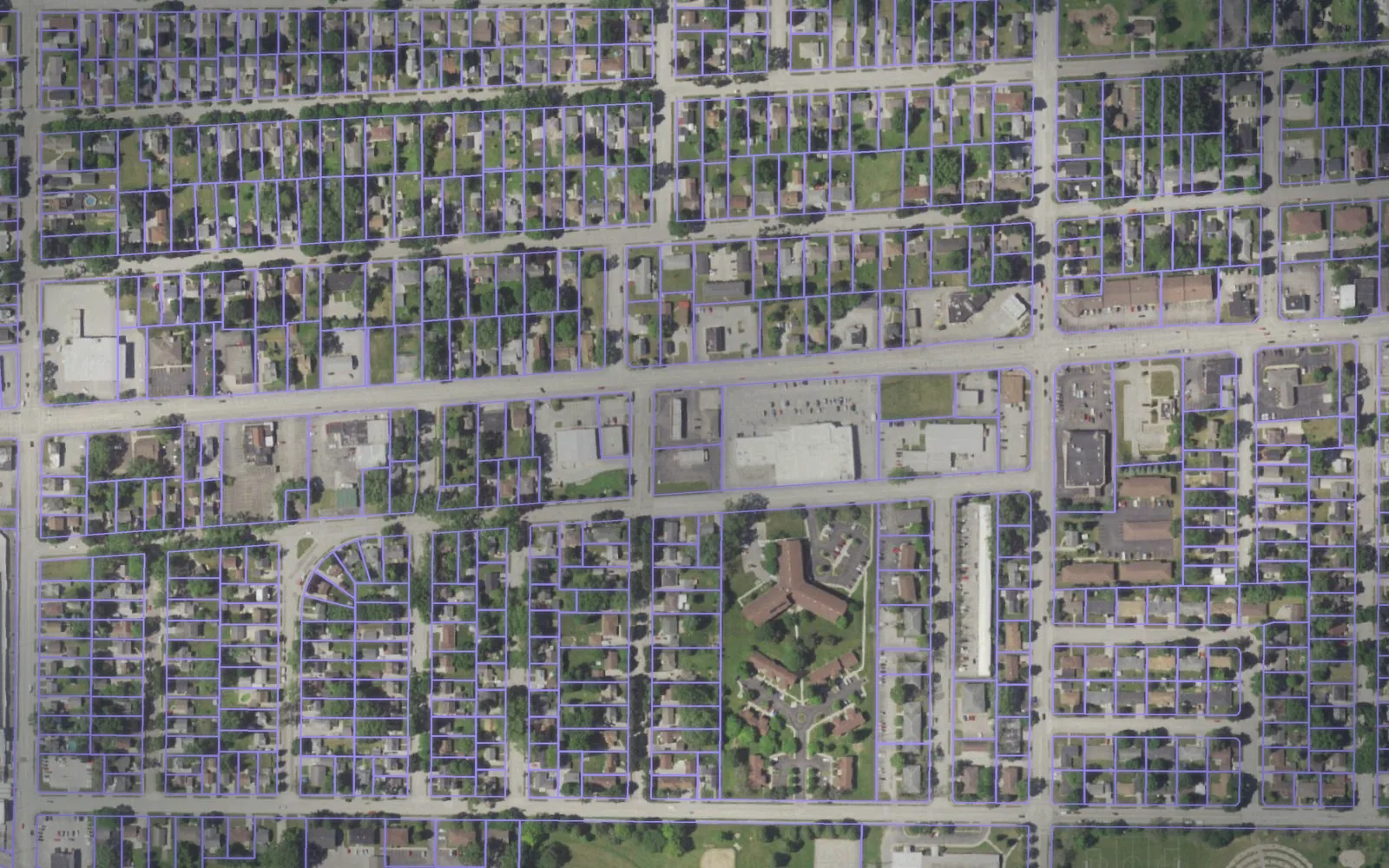 Parcel boundaries over aerial imagery of Brown County, Wisconsin