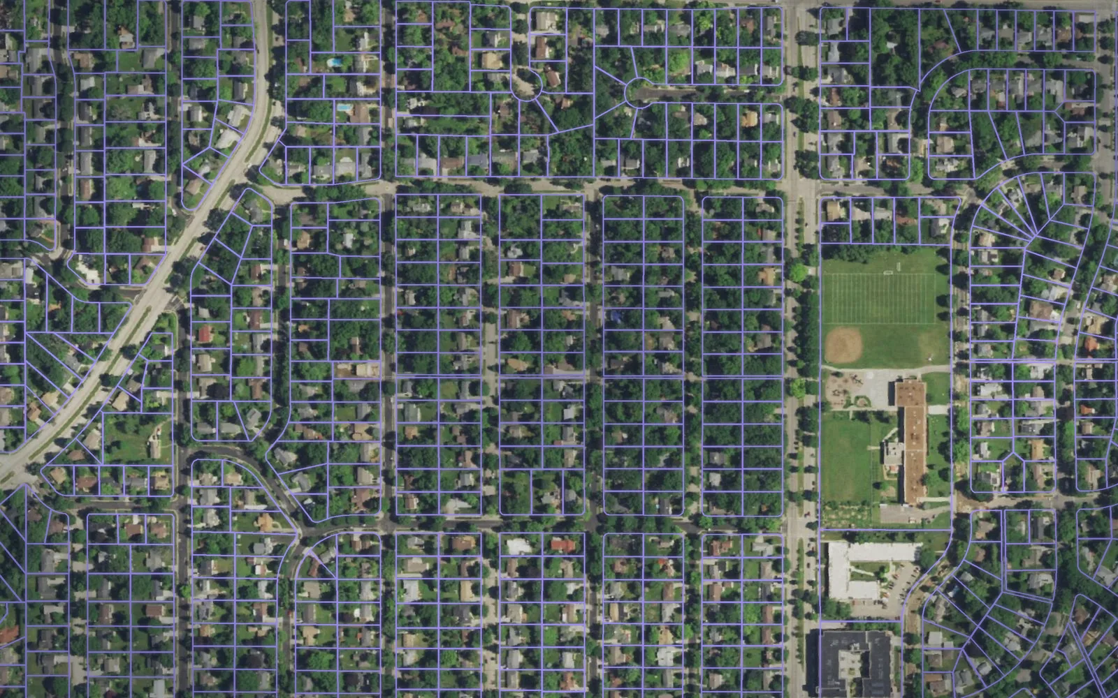 Parcel boundaries over aerial imagery of Dane County, Wisconsin