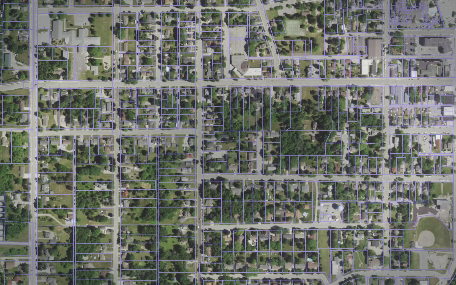 Parcel boundaries over aerial imagery of Door County, Wisconsin