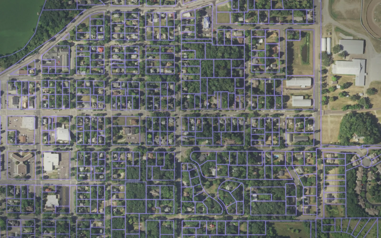 Parcel boundaries over aerial imagery of Dunn County, Wisconsin