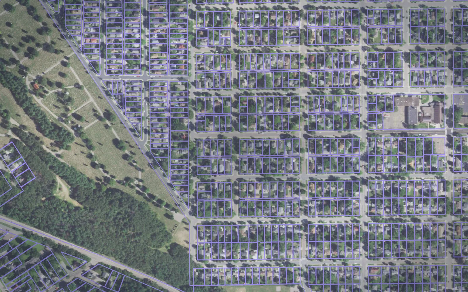 Parcel boundaries over aerial imagery of Eau Claire County, Wisconsin