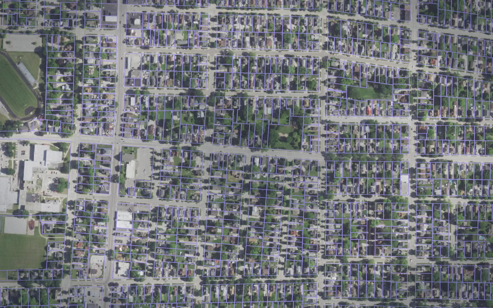 Parcel boundaries over aerial imagery of Fond du Lac County, Wisconsin