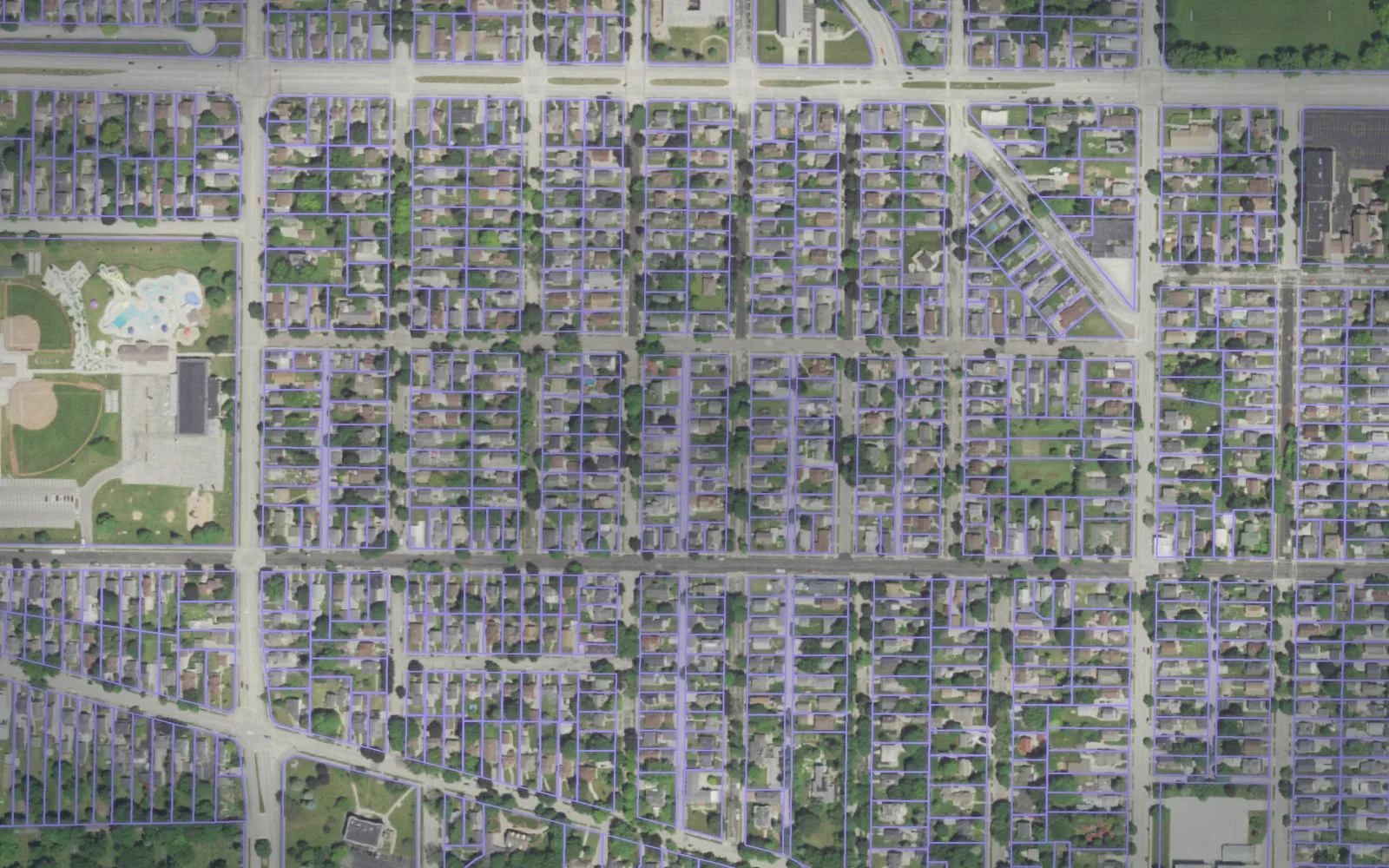 Parcel boundaries over aerial imagery of Manitowoc County, Wisconsin
