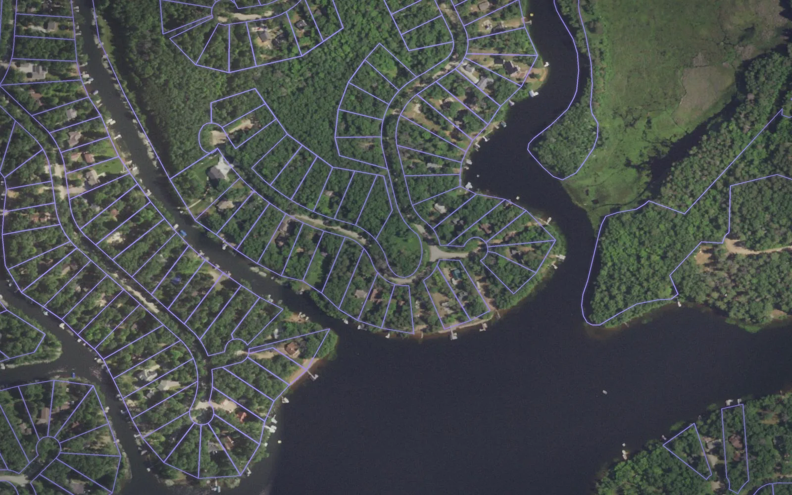 Parcel boundaries over aerial imagery of Menominee County, Wisconsin
