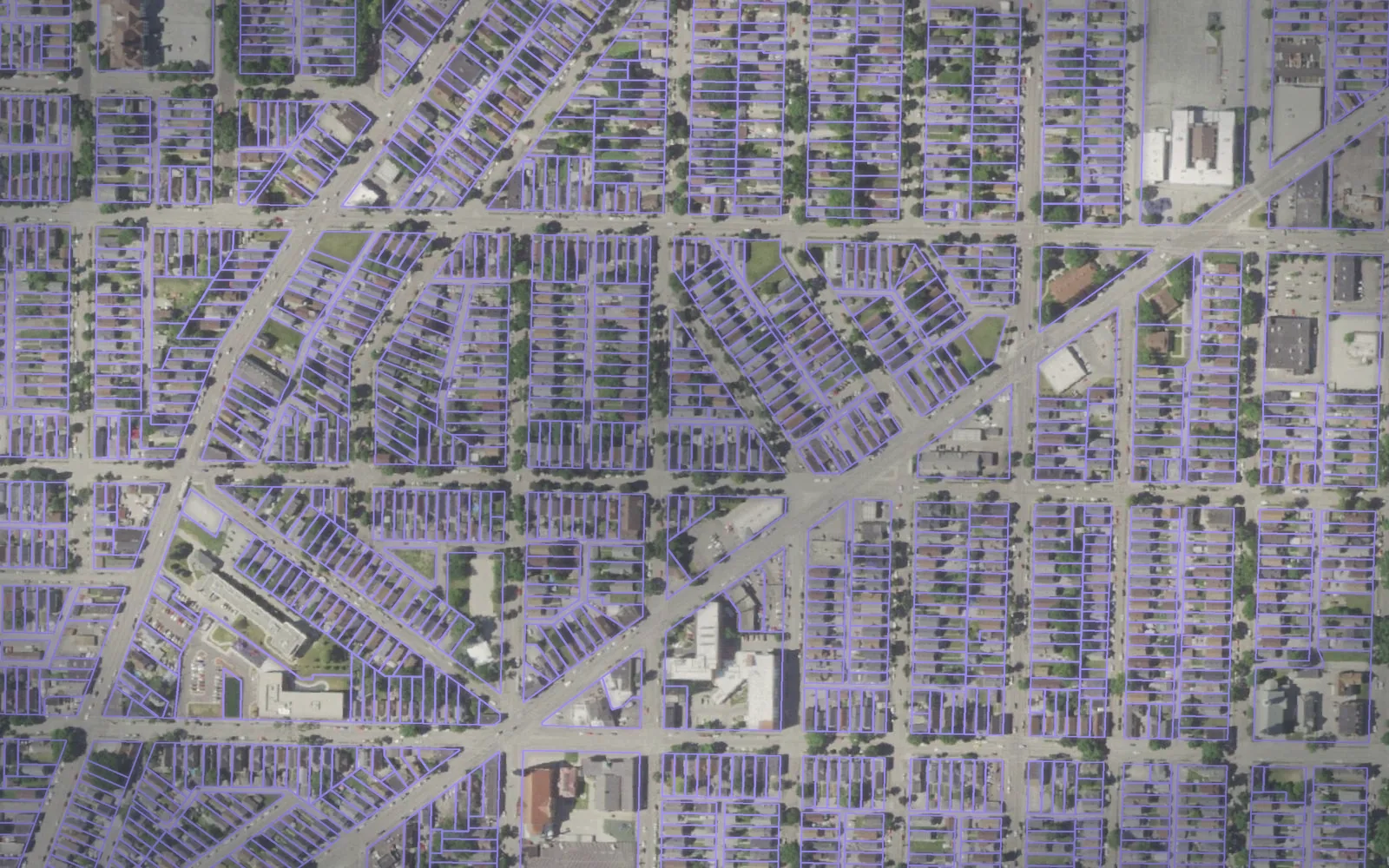 Parcel boundaries over aerial imagery of Milwaukee County, Wisconsin