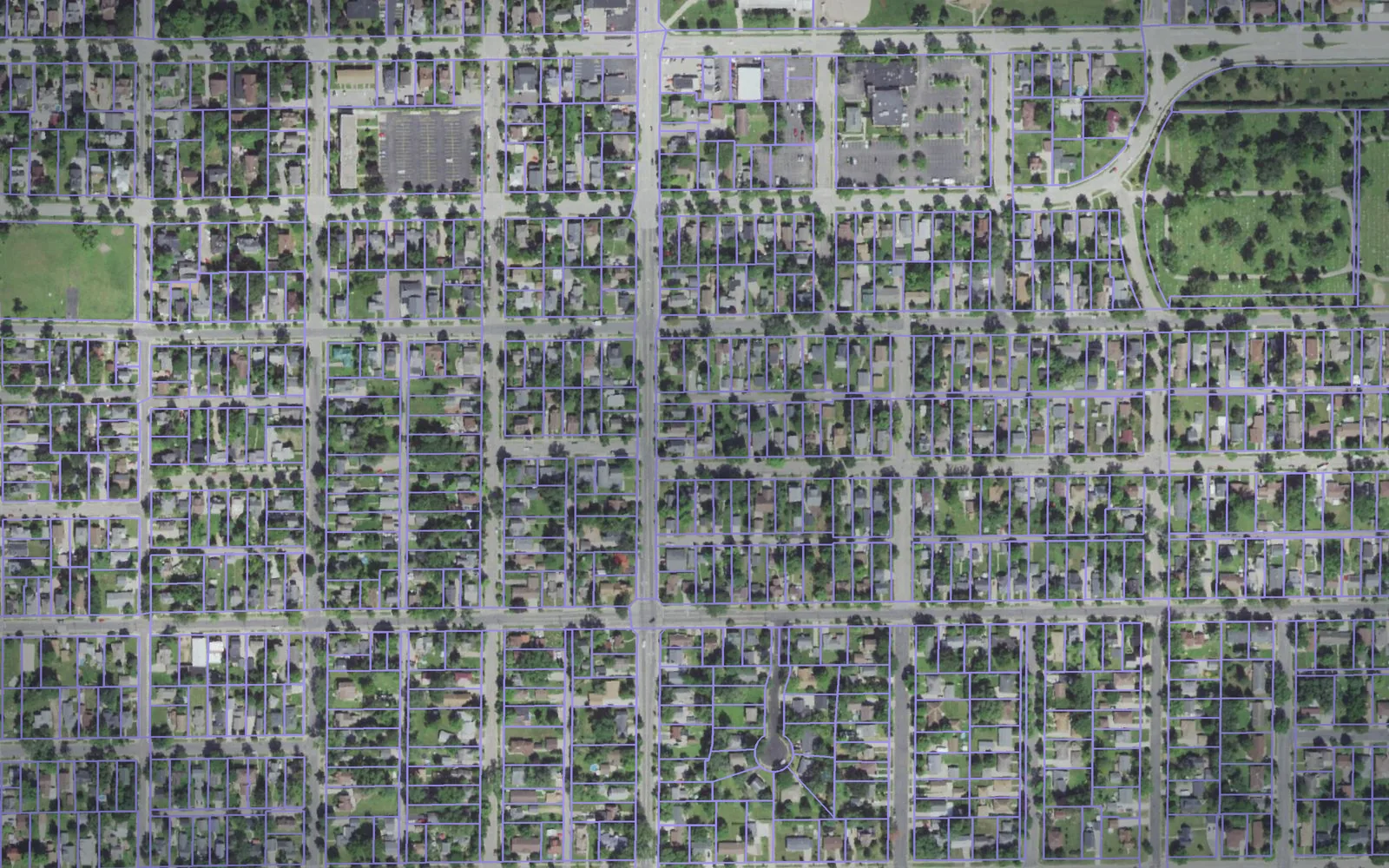 Parcel boundaries over aerial imagery of Portage County, Wisconsin