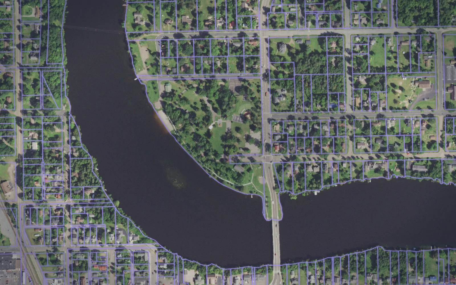 Parcel boundaries over aerial imagery of Rusk County, Wisconsin