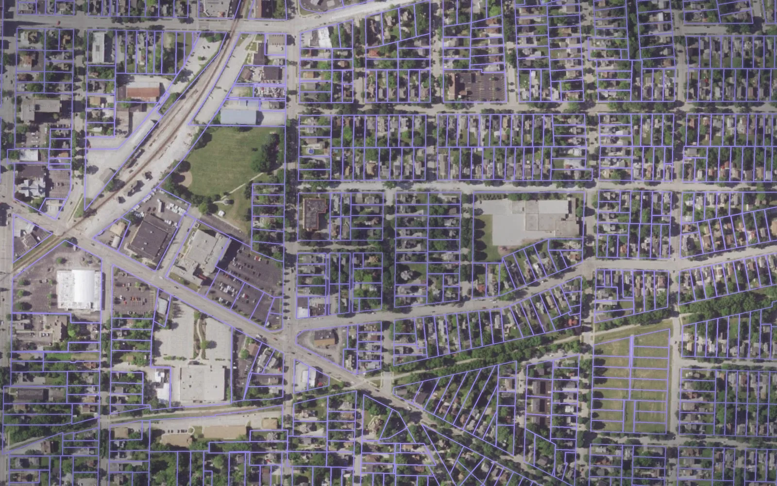 Parcel boundaries over aerial imagery of Waukesha County, Wisconsin