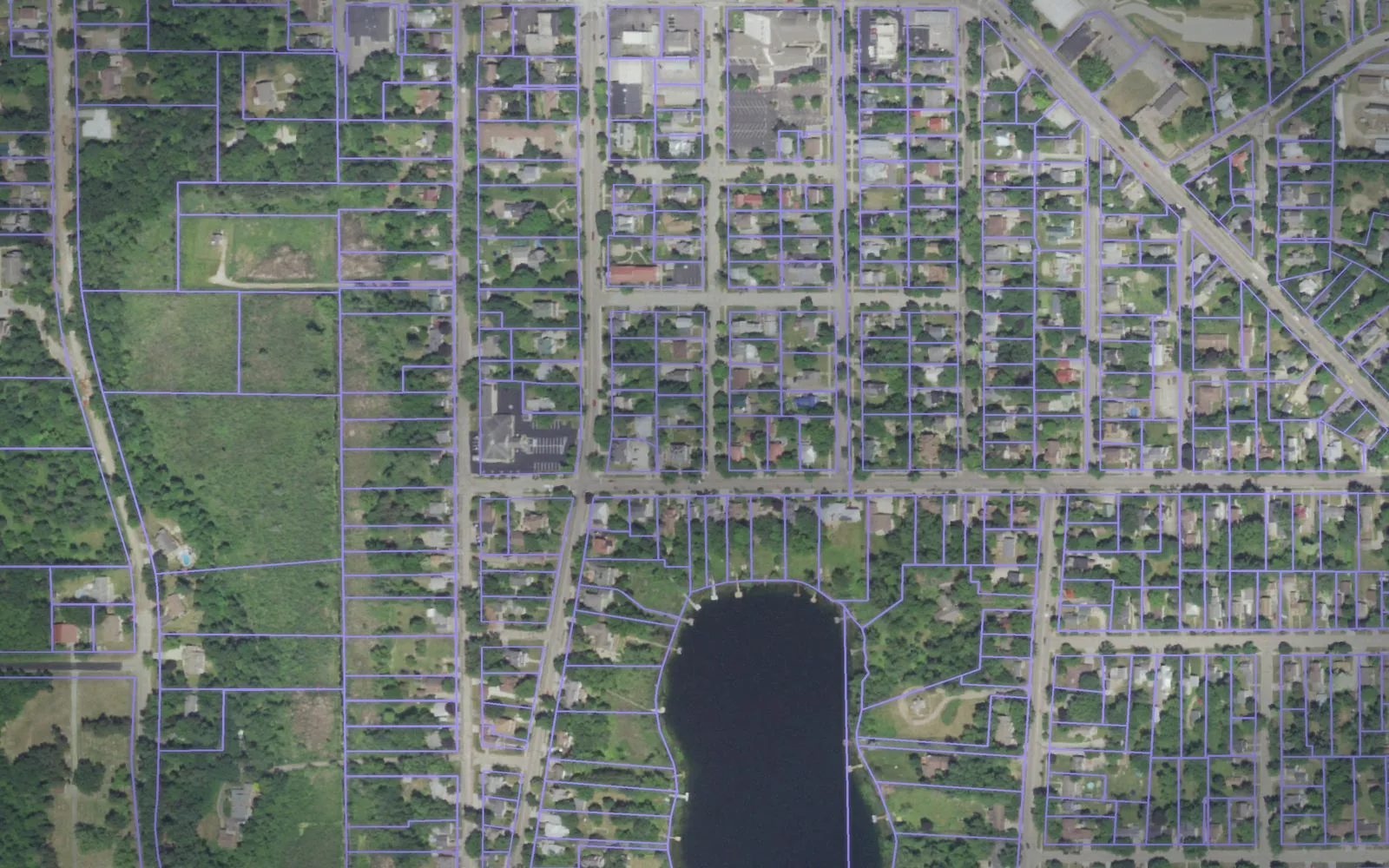 Parcel boundaries over aerial imagery of Waupaca County, Wisconsin