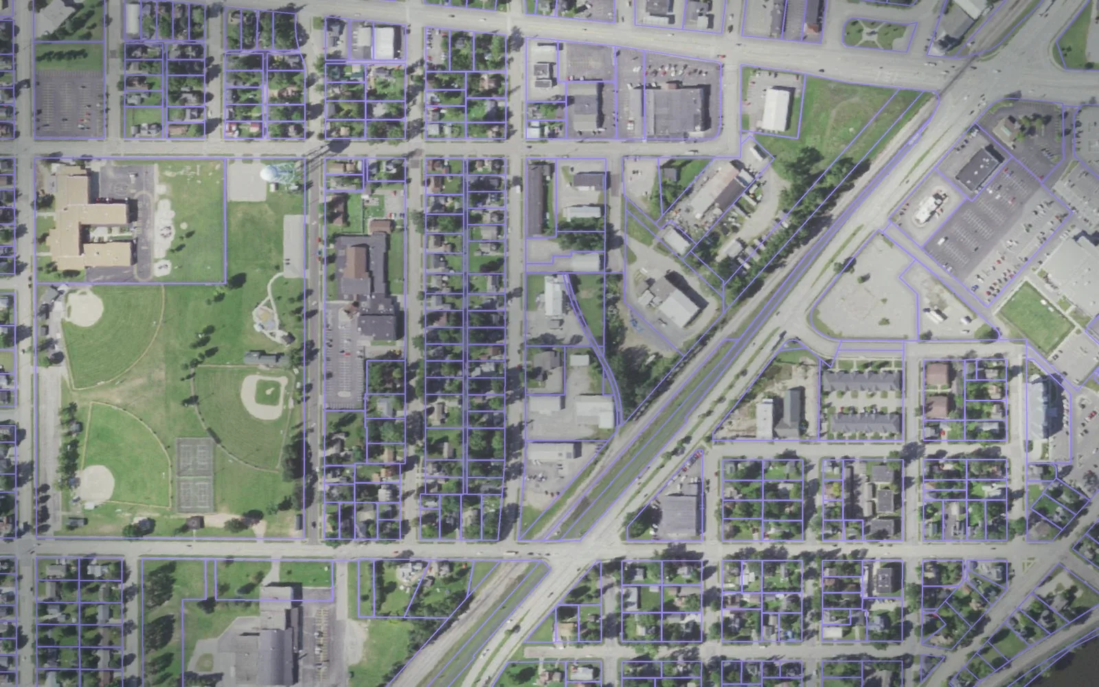 Parcel boundaries over aerial imagery of Wood County, Wisconsin
