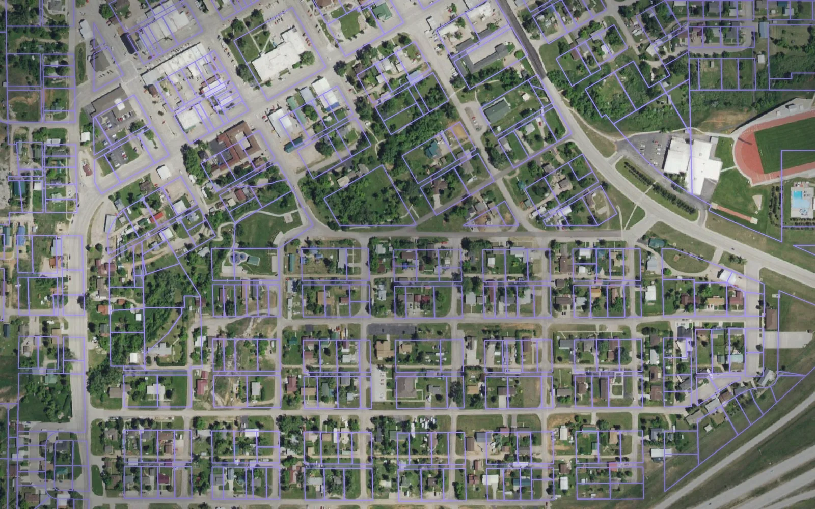 Parcel boundaries over aerial imagery of Crook County, Wyoming