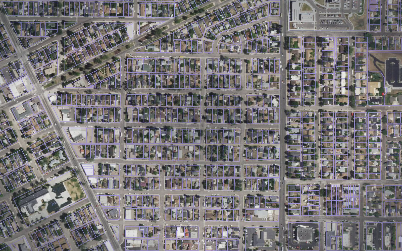 Parcel boundaries over aerial imagery of Laramie County, Wyoming