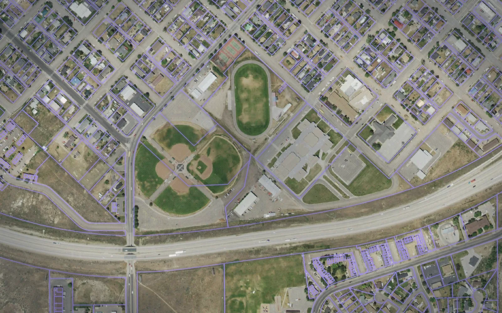 Parcel boundaries over aerial imagery of Uinta County, Wyoming