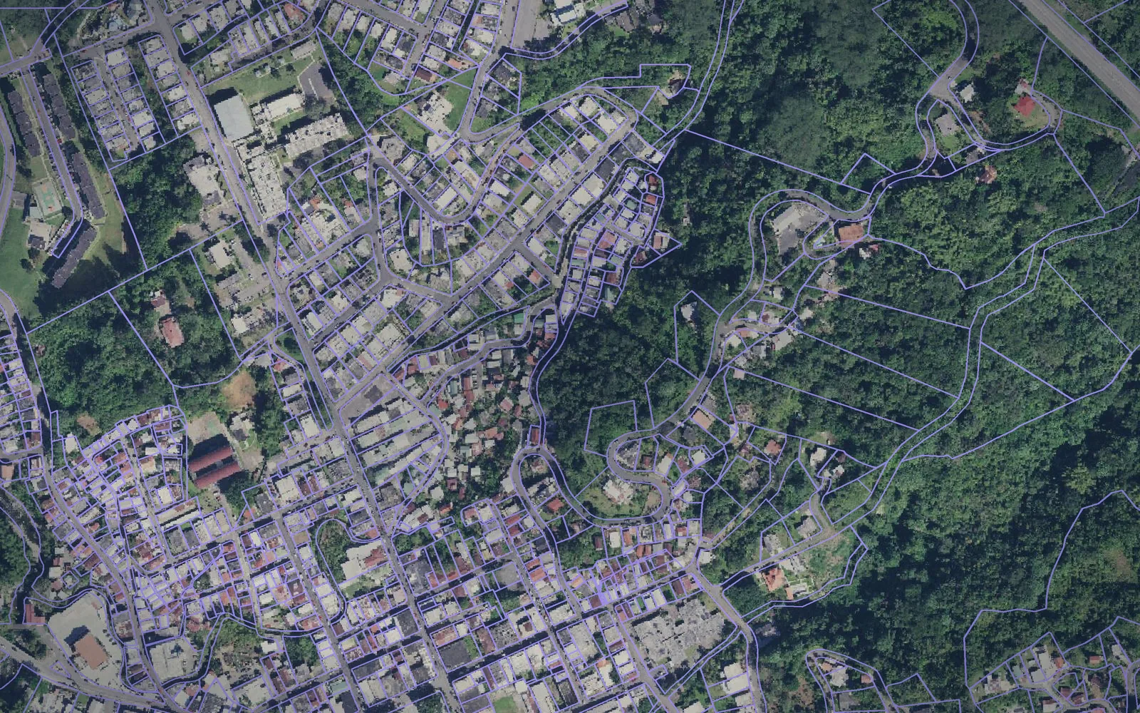 Parcel boundaries over aerial imagery of Adjuntas Municipio, Puerto Rico