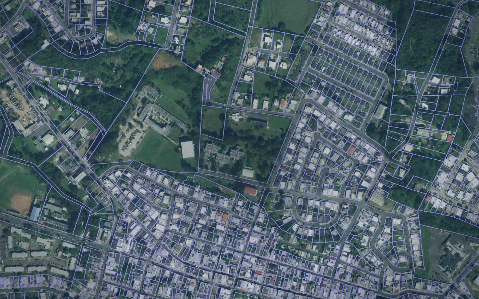 Parcel boundaries over aerial imagery of Aguada Municipio, Puerto Rico