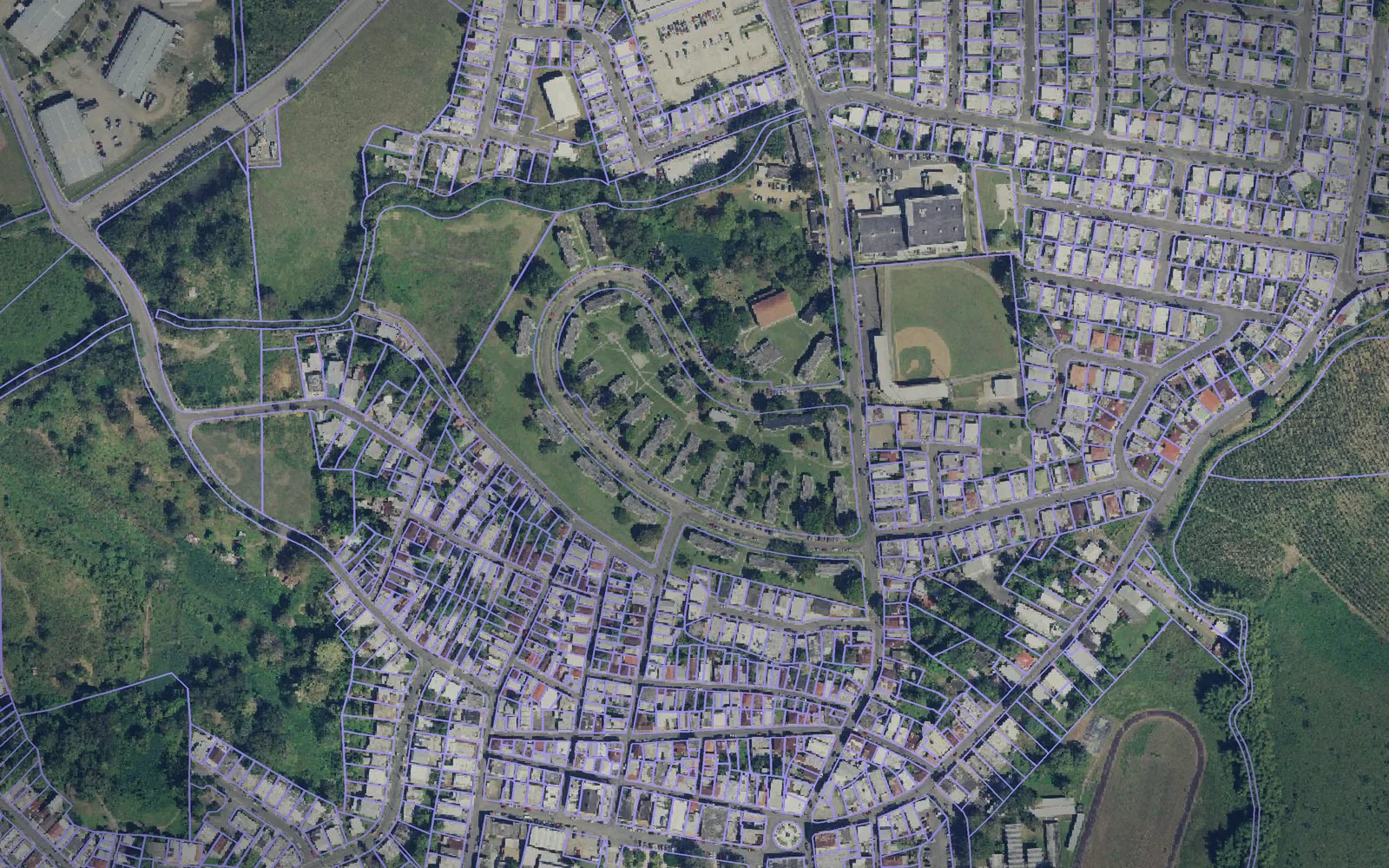 Parcel boundaries over aerial imagery of Añasco Municipio, Puerto Rico