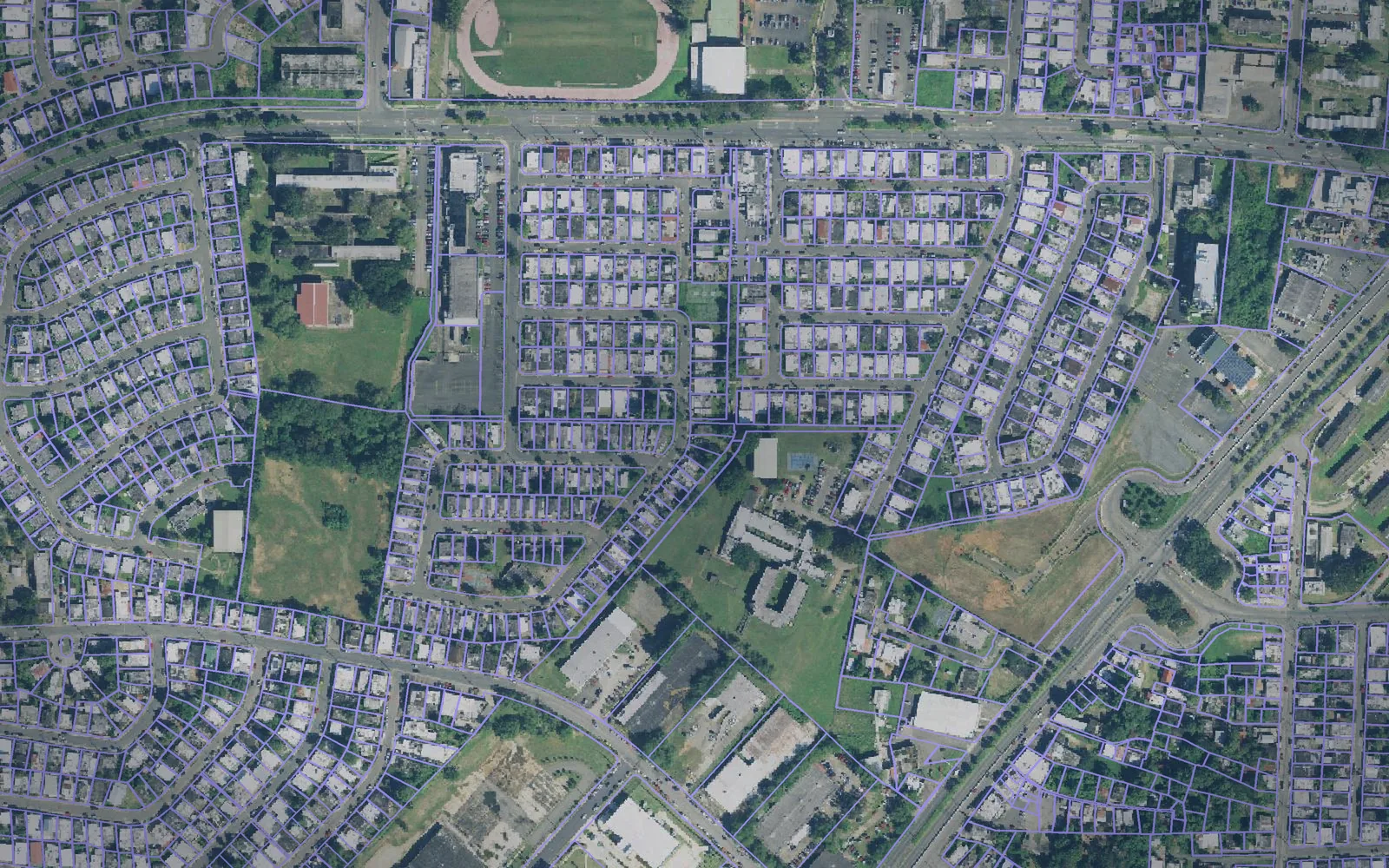 Parcel boundaries over aerial imagery of Arecibo Municipio, Puerto Rico