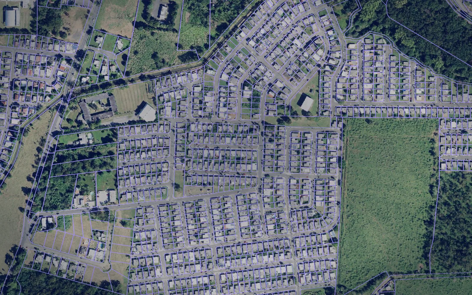 Parcel boundaries over aerial imagery of Arroyo Municipio, Puerto Rico