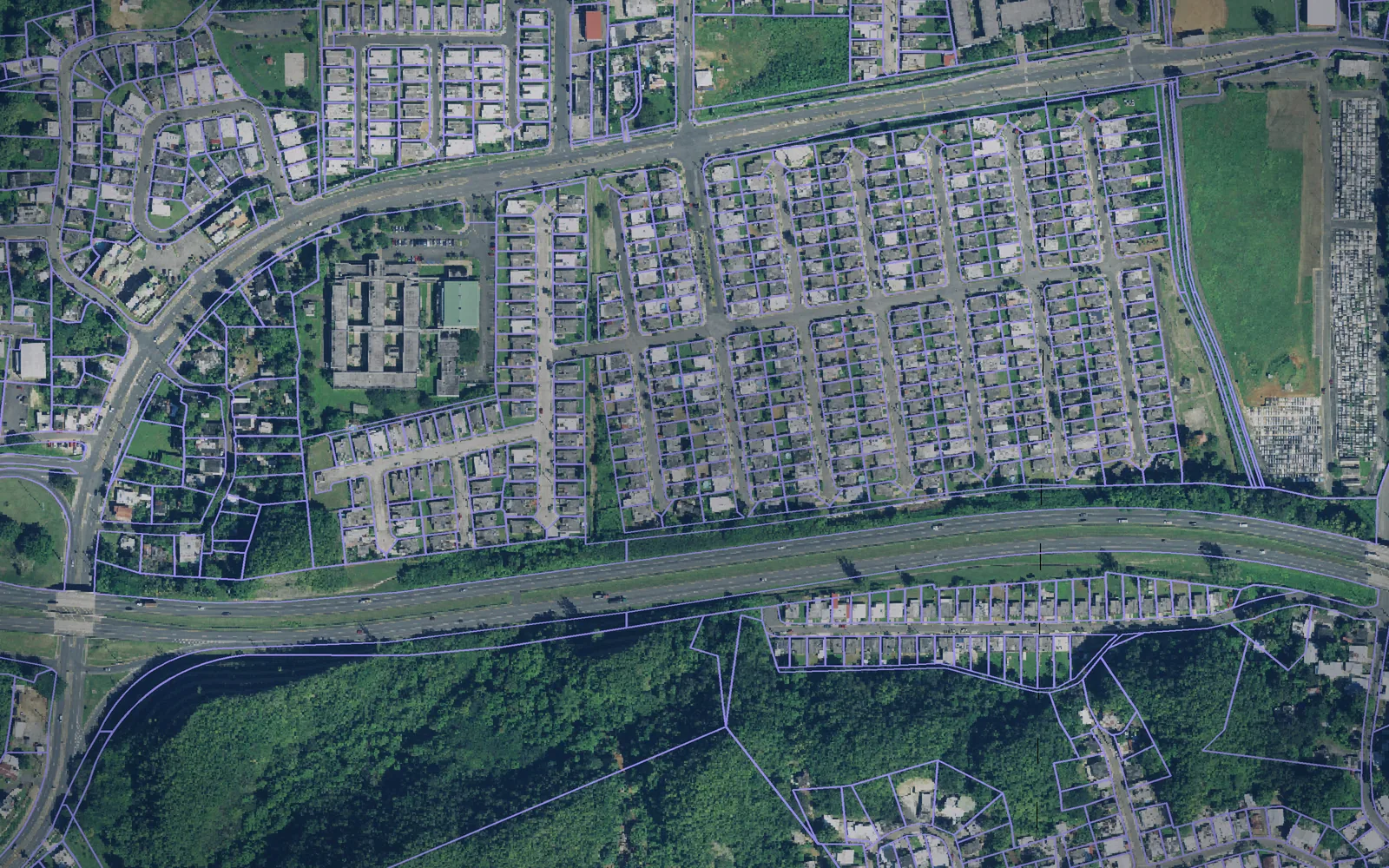 Parcel boundaries over aerial imagery of Barceloneta Municipio, Puerto Rico