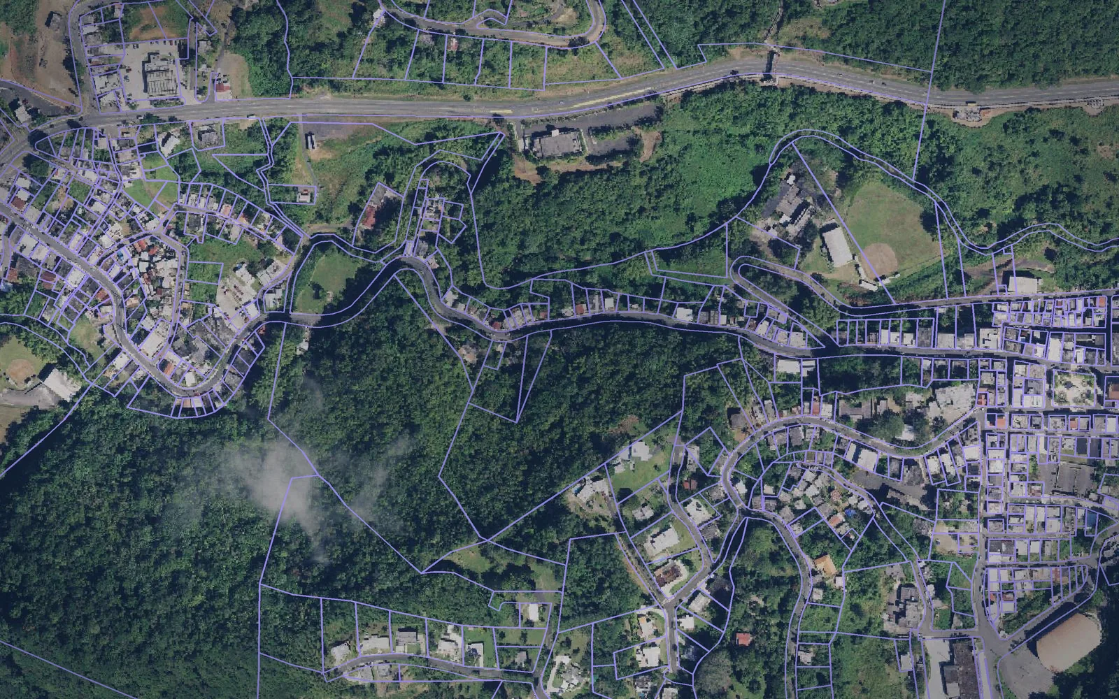 Parcel boundaries over aerial imagery of Barranquitas Municipio, Puerto Rico