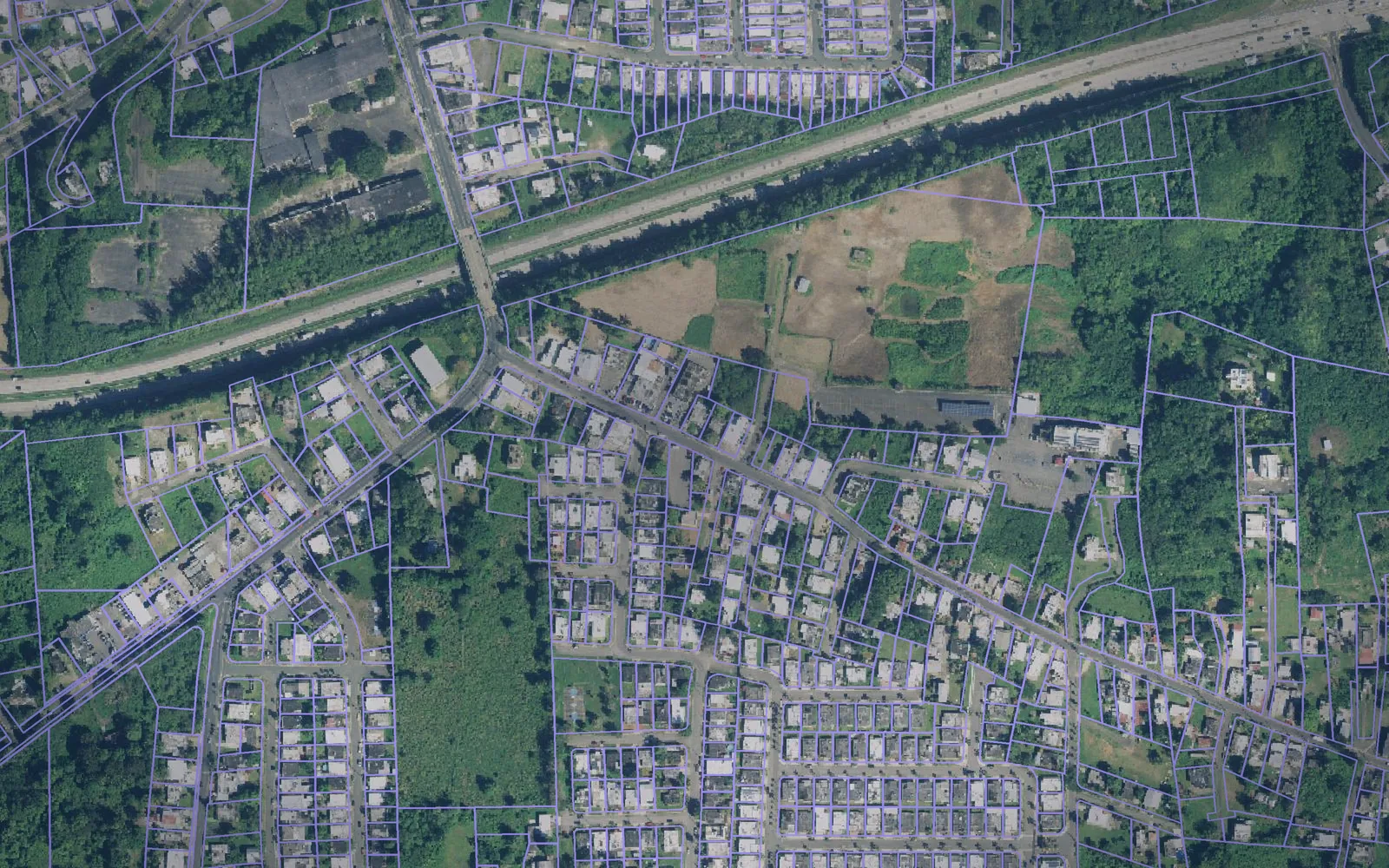 Parcel boundaries over aerial imagery of Camuy Municipio, Puerto Rico