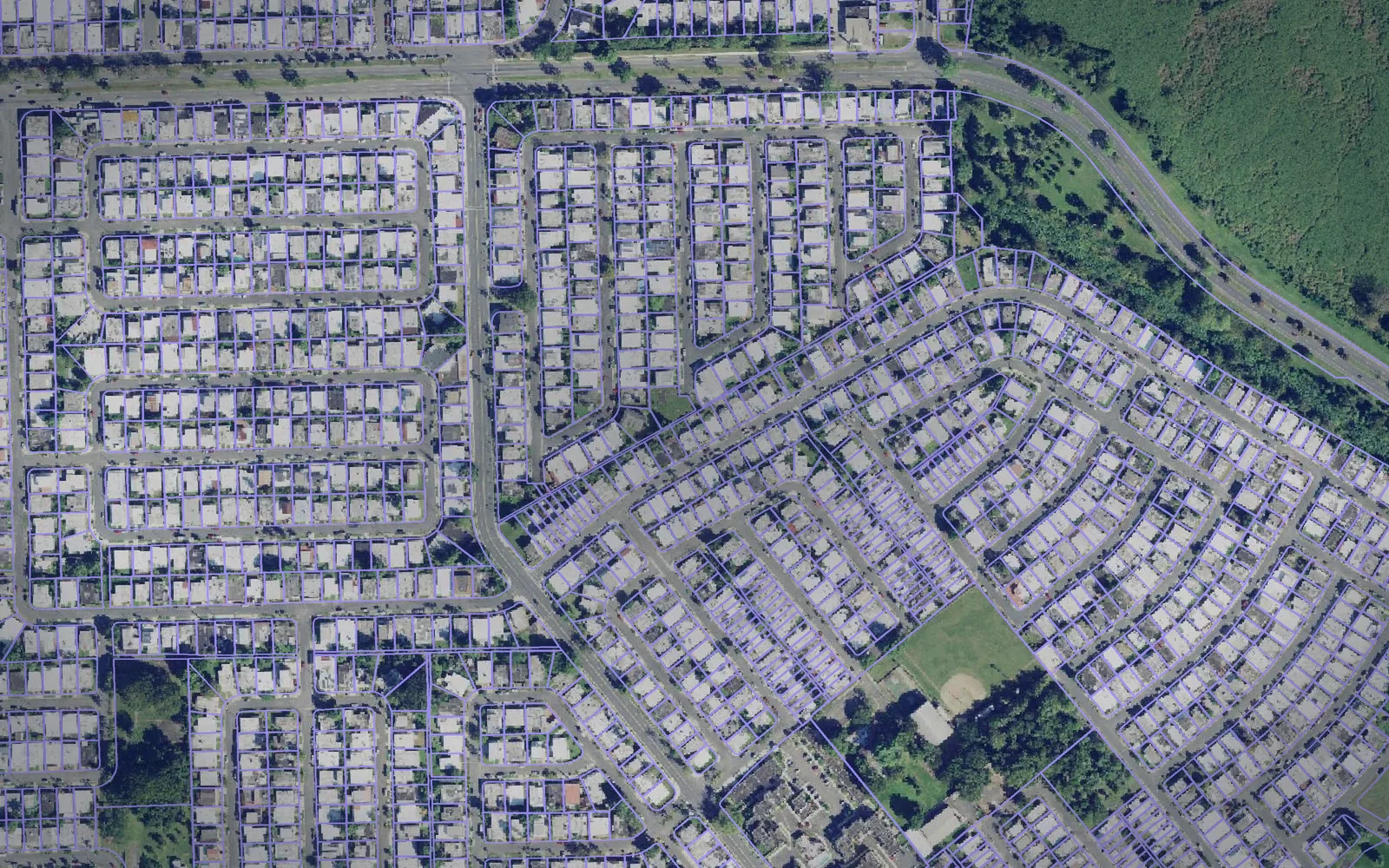 Parcel boundaries over aerial imagery of Carolina Municipio, Puerto Rico