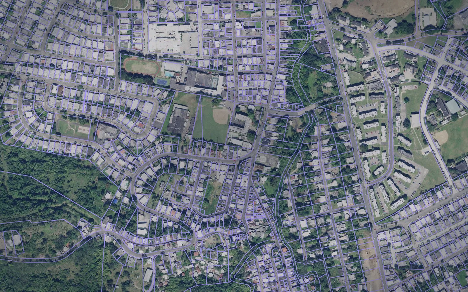 Parcel boundaries over aerial imagery of Cayey Municipio, Puerto Rico
