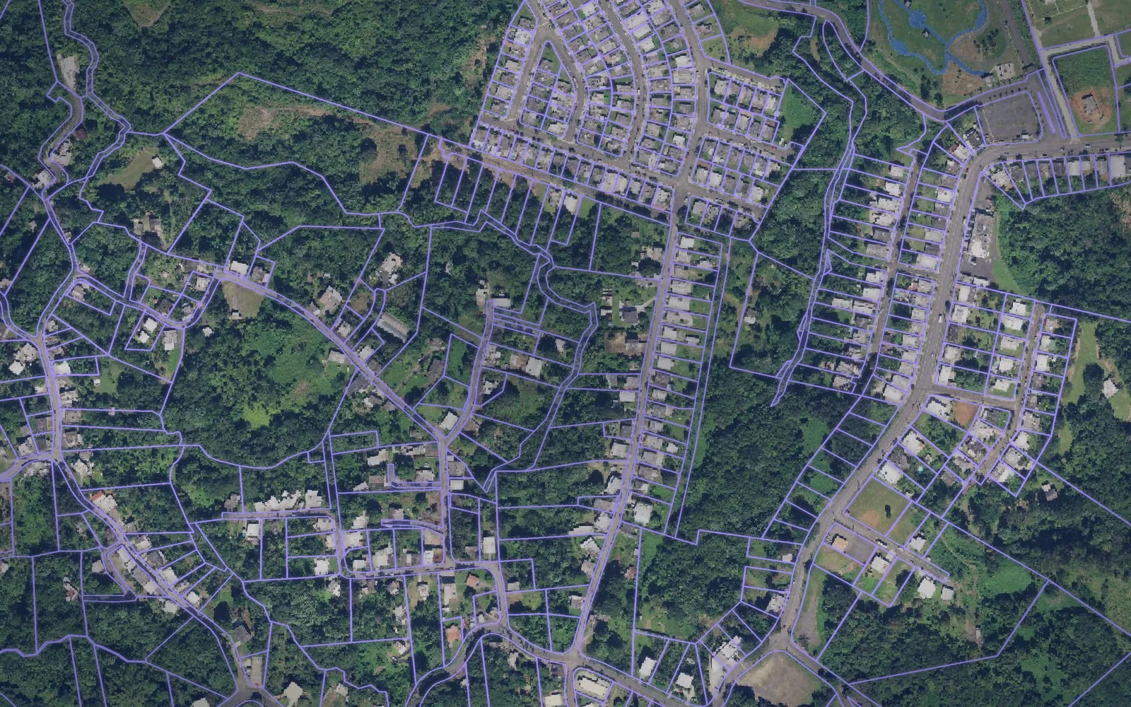 Parcel boundaries over aerial imagery of Ciales Municipio, Puerto Rico