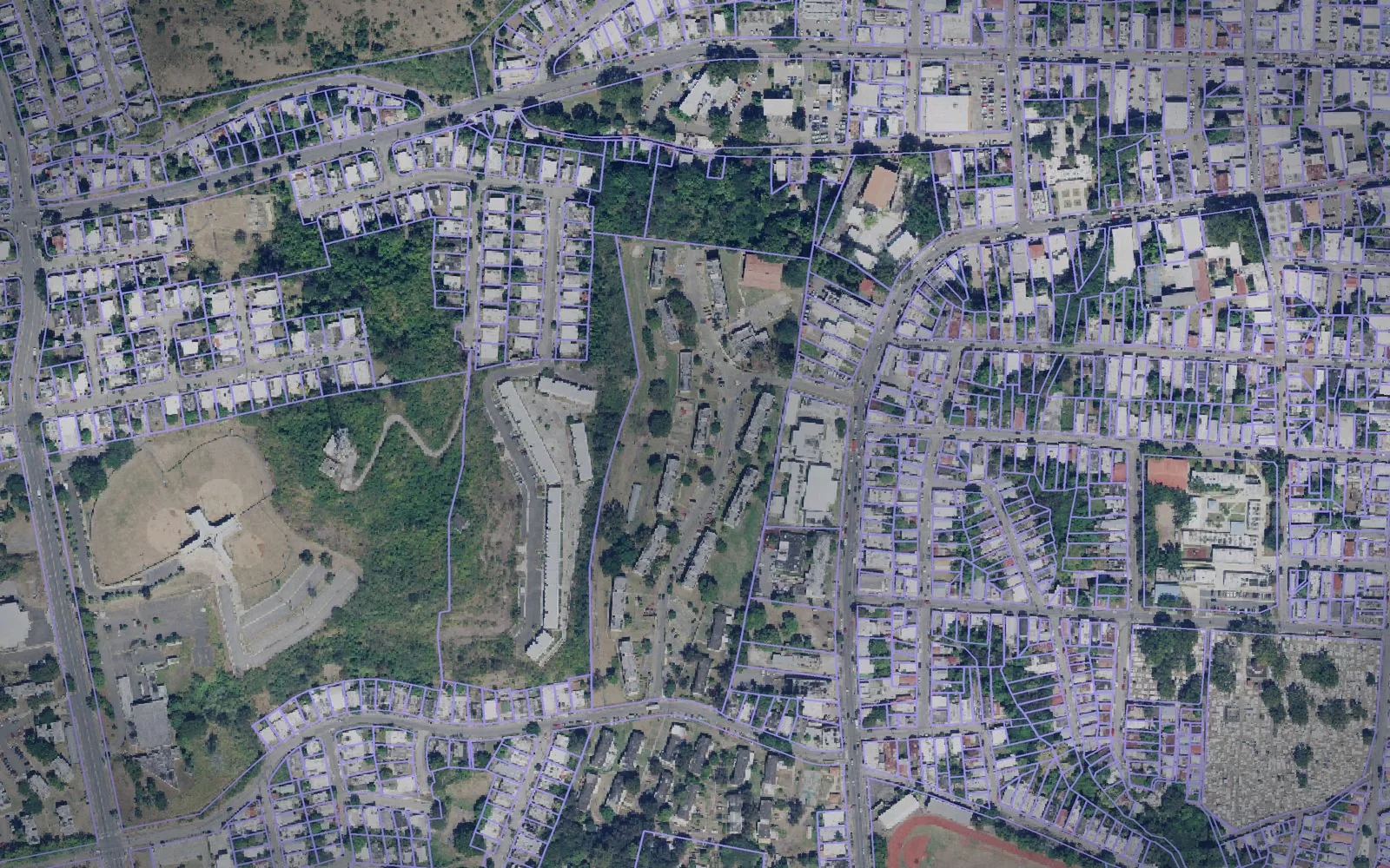 Parcel boundaries over aerial imagery of Coamo Municipio, Puerto Rico
