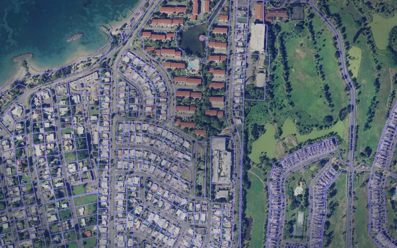 Parcel boundaries over aerial imagery of Dorado Municipio, Puerto Rico