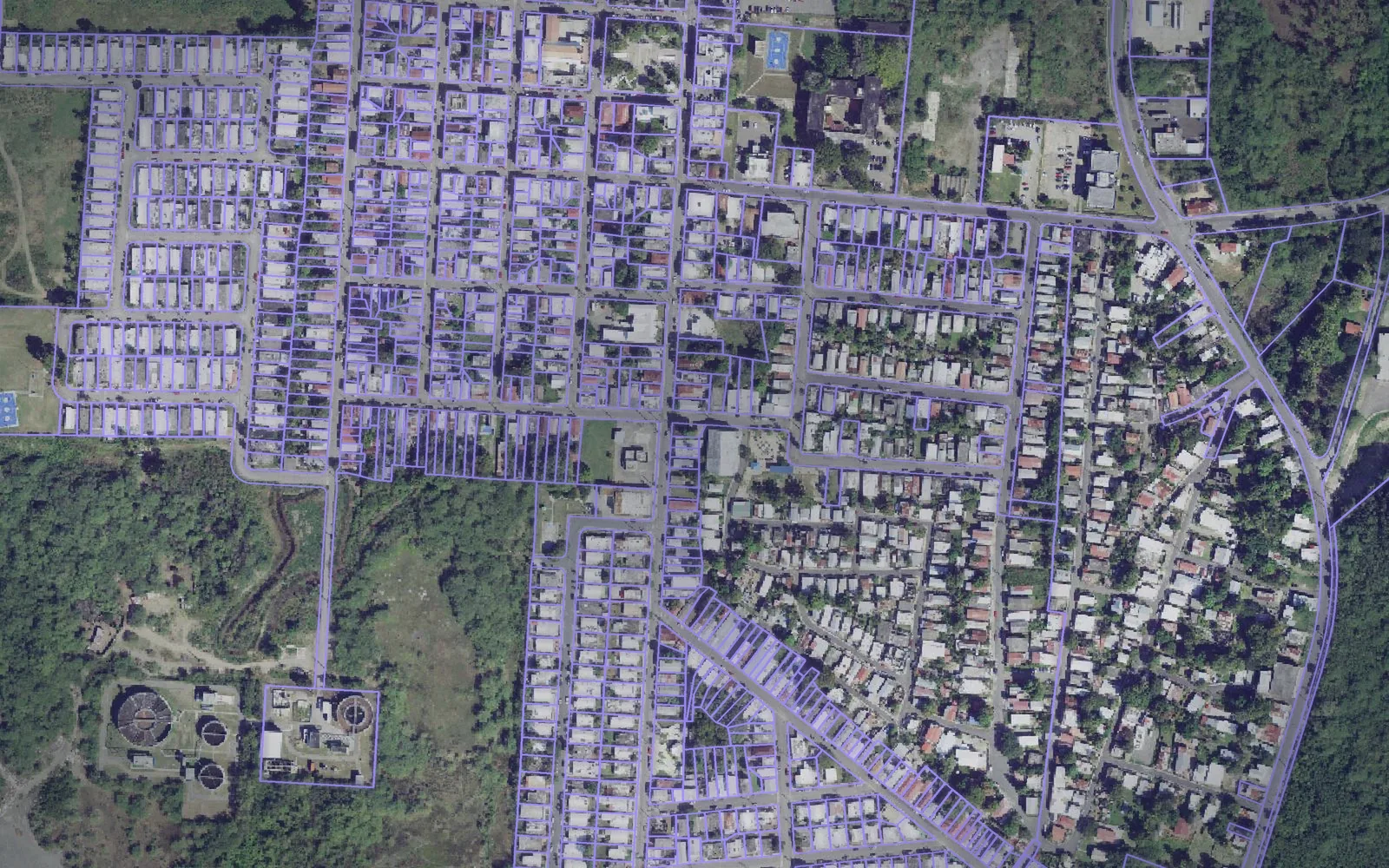 Parcel boundaries over aerial imagery of Guánica Municipio, Puerto Rico