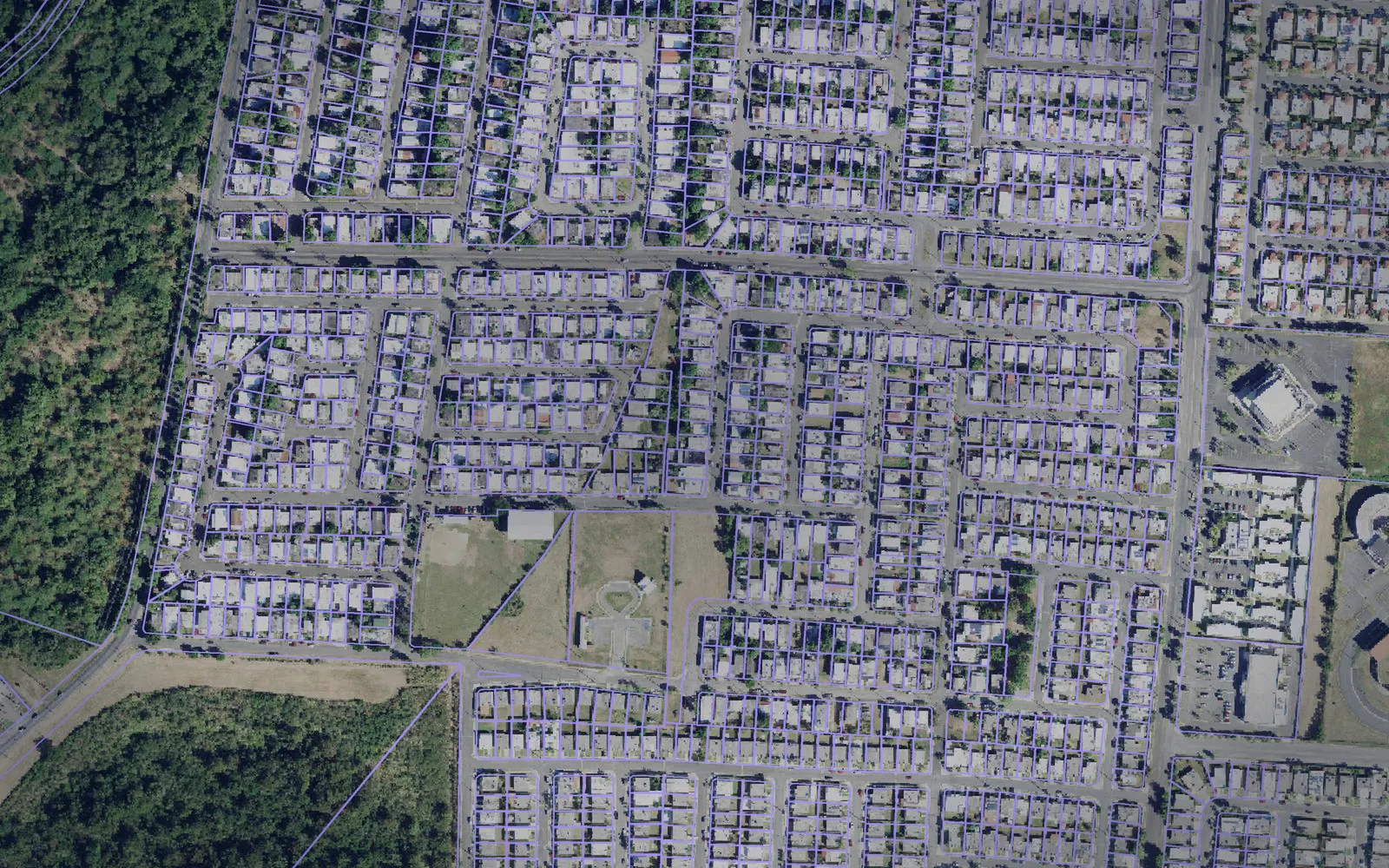 Parcel boundaries over aerial imagery of Guayama Municipio, Puerto Rico