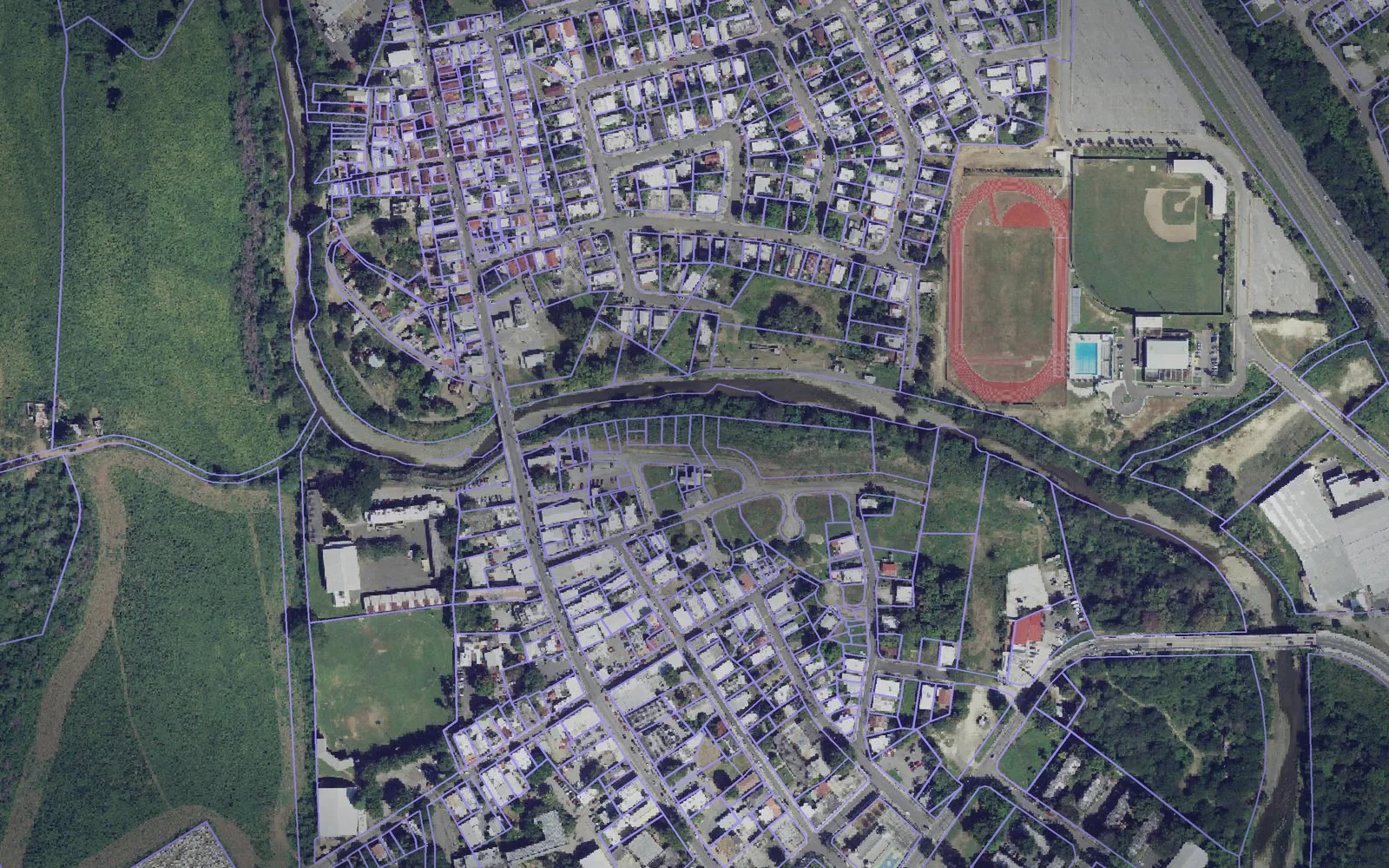Parcel boundaries over aerial imagery of Guayanilla Municipio, Puerto Rico