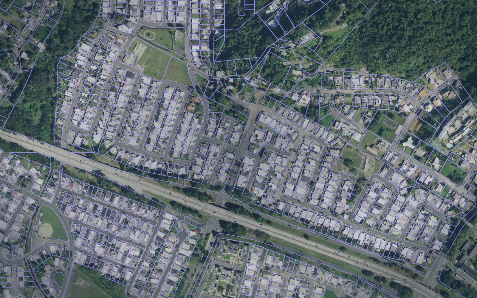 Parcel boundaries over aerial imagery of Humacao Municipio, Puerto Rico