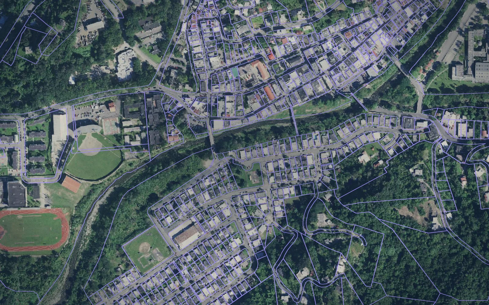 Parcel boundaries over aerial imagery of Jayuya Municipio, Puerto Rico