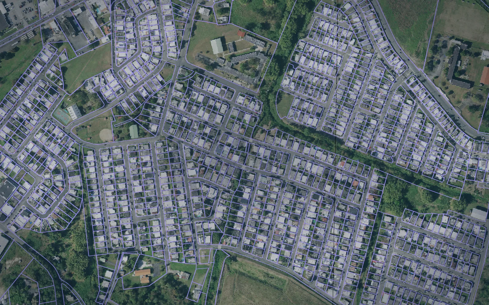 Parcel boundaries over aerial imagery of Juncos Municipio, Puerto Rico