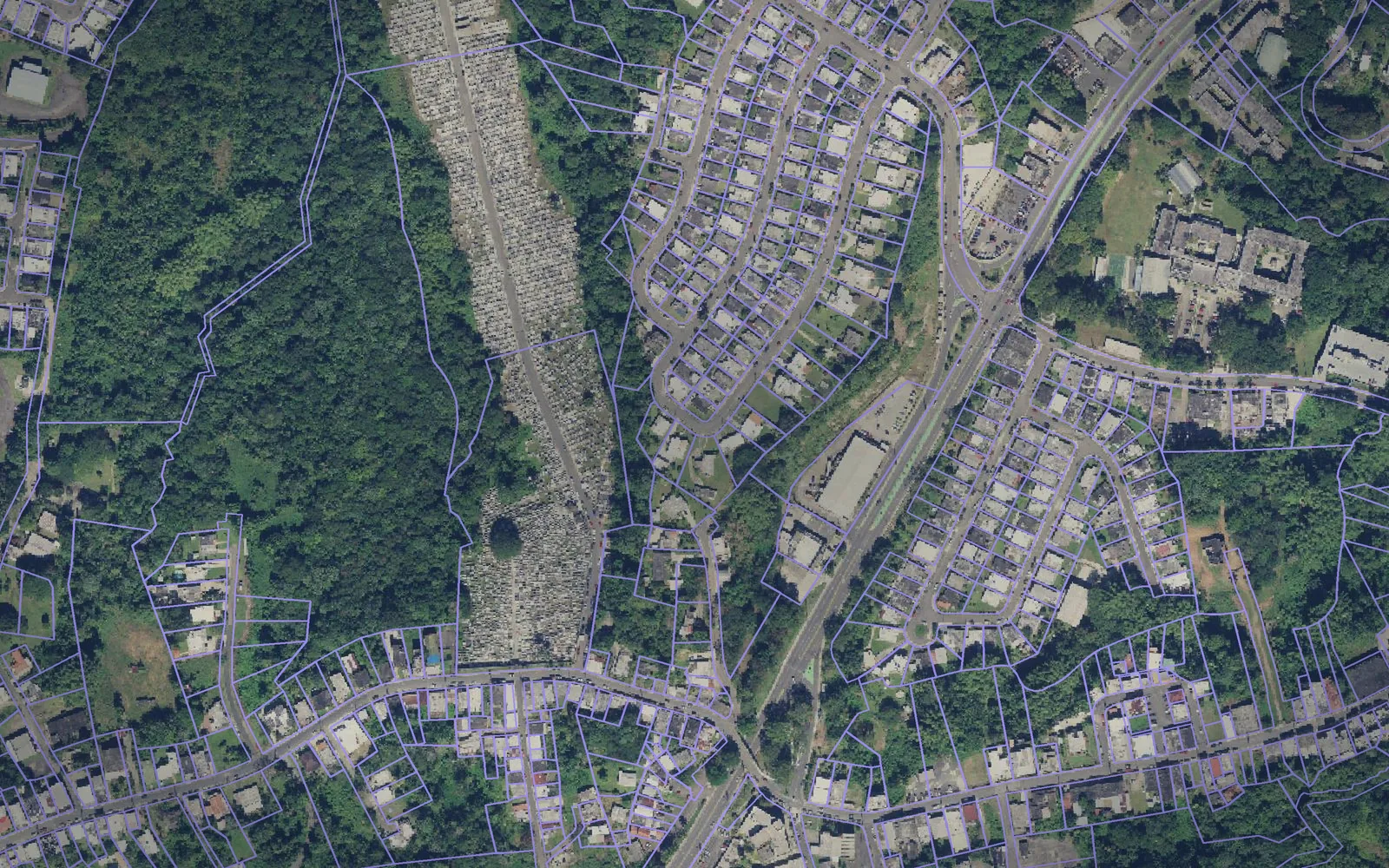 Parcel boundaries over aerial imagery of Lares Municipio, Puerto Rico