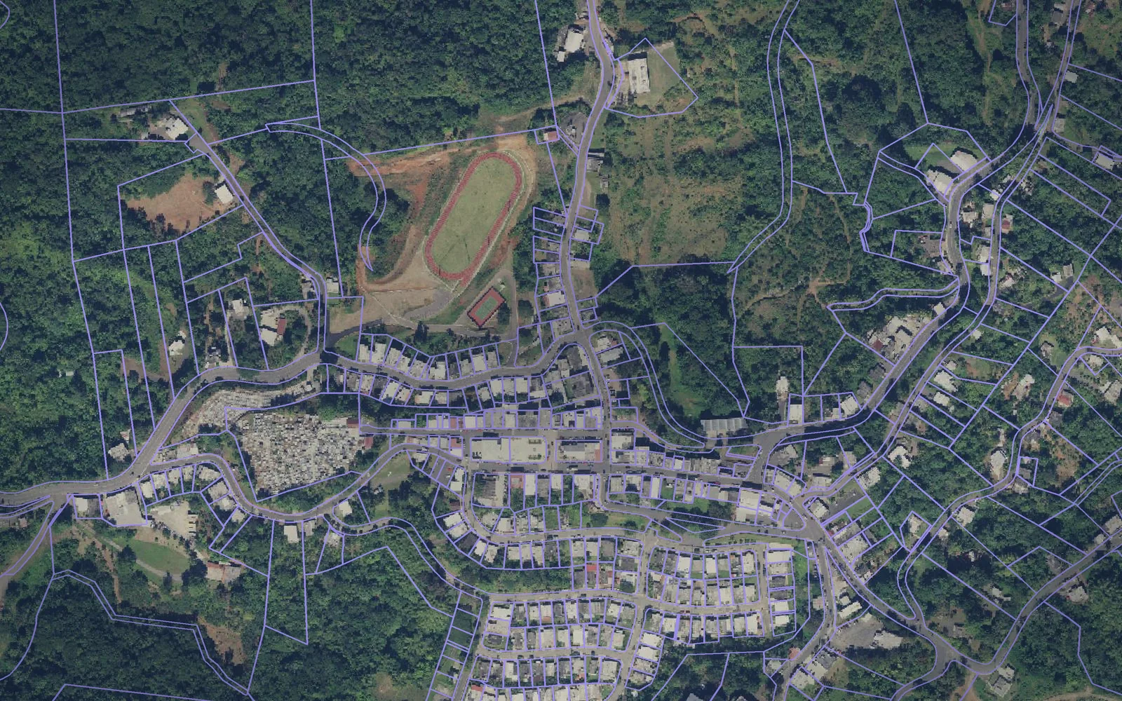 Parcel boundaries over aerial imagery of Las Marías Municipio, Puerto Rico