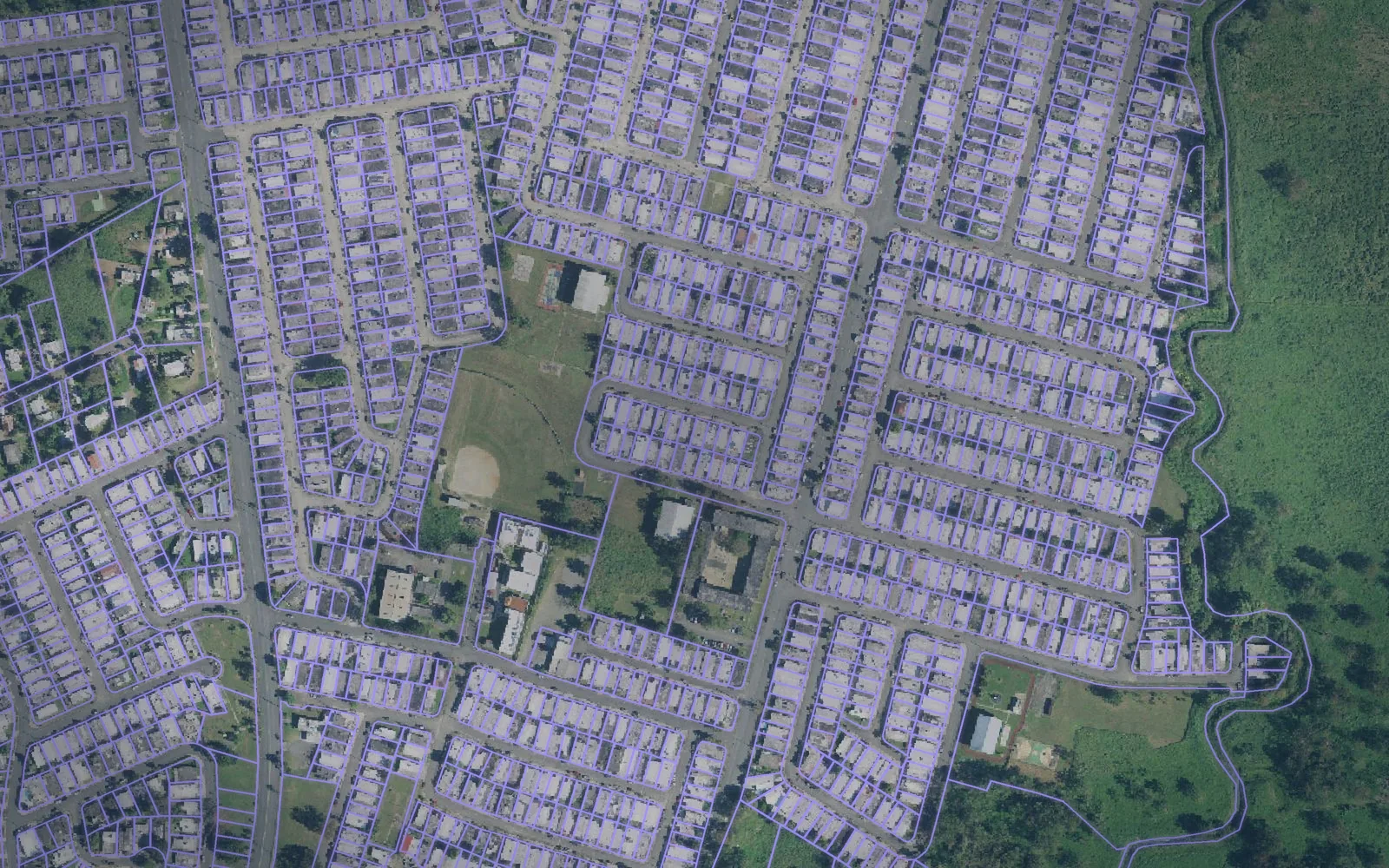Parcel boundaries over aerial imagery of Loíza Municipio, Puerto Rico