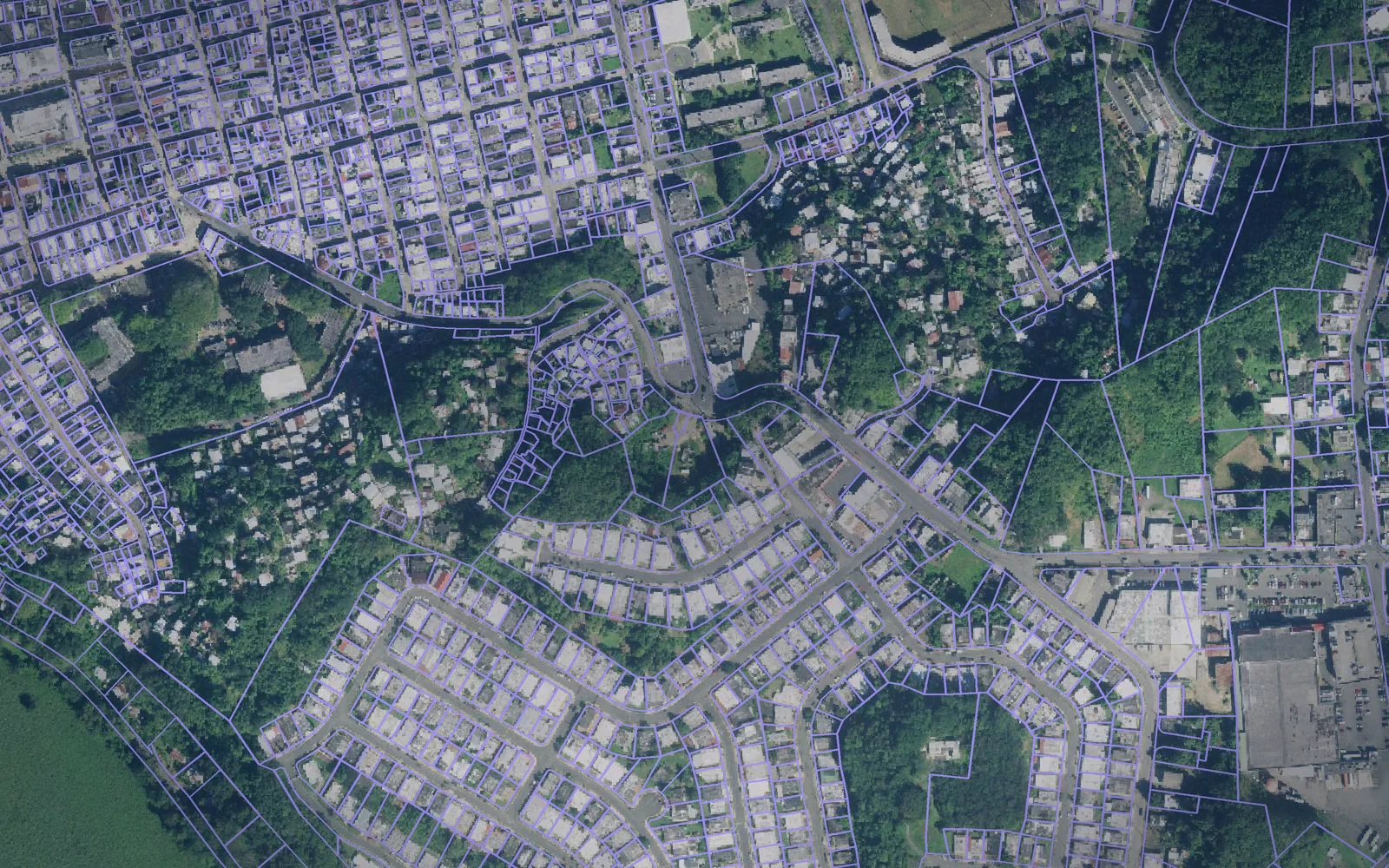 Parcel boundaries over aerial imagery of Manatí Municipio, Puerto Rico